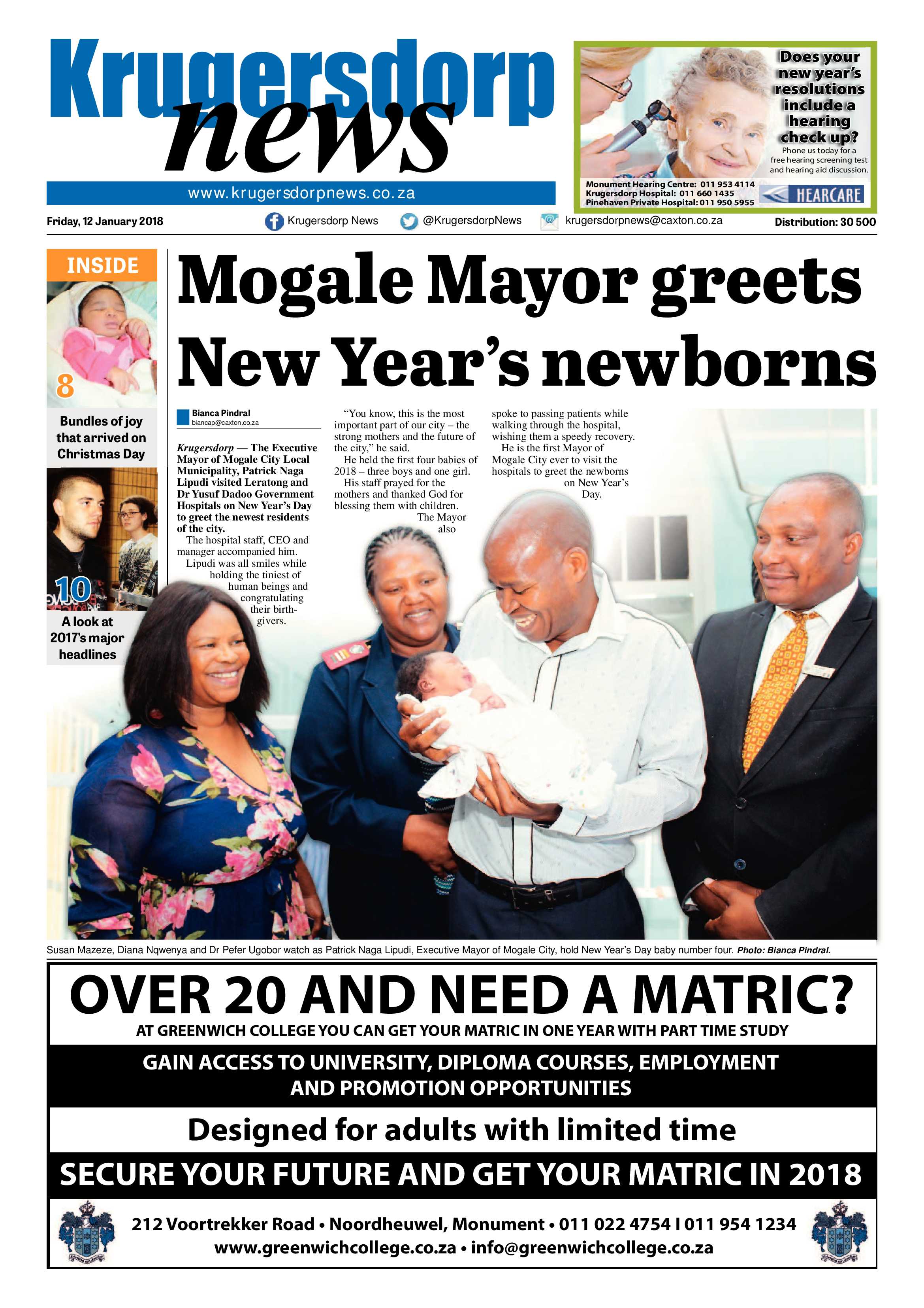 Krugersdorp News 12 January 2018 page 1