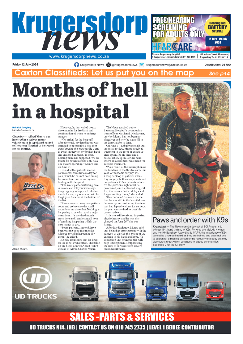 Krugersdorp News 12 July 2024 page 1