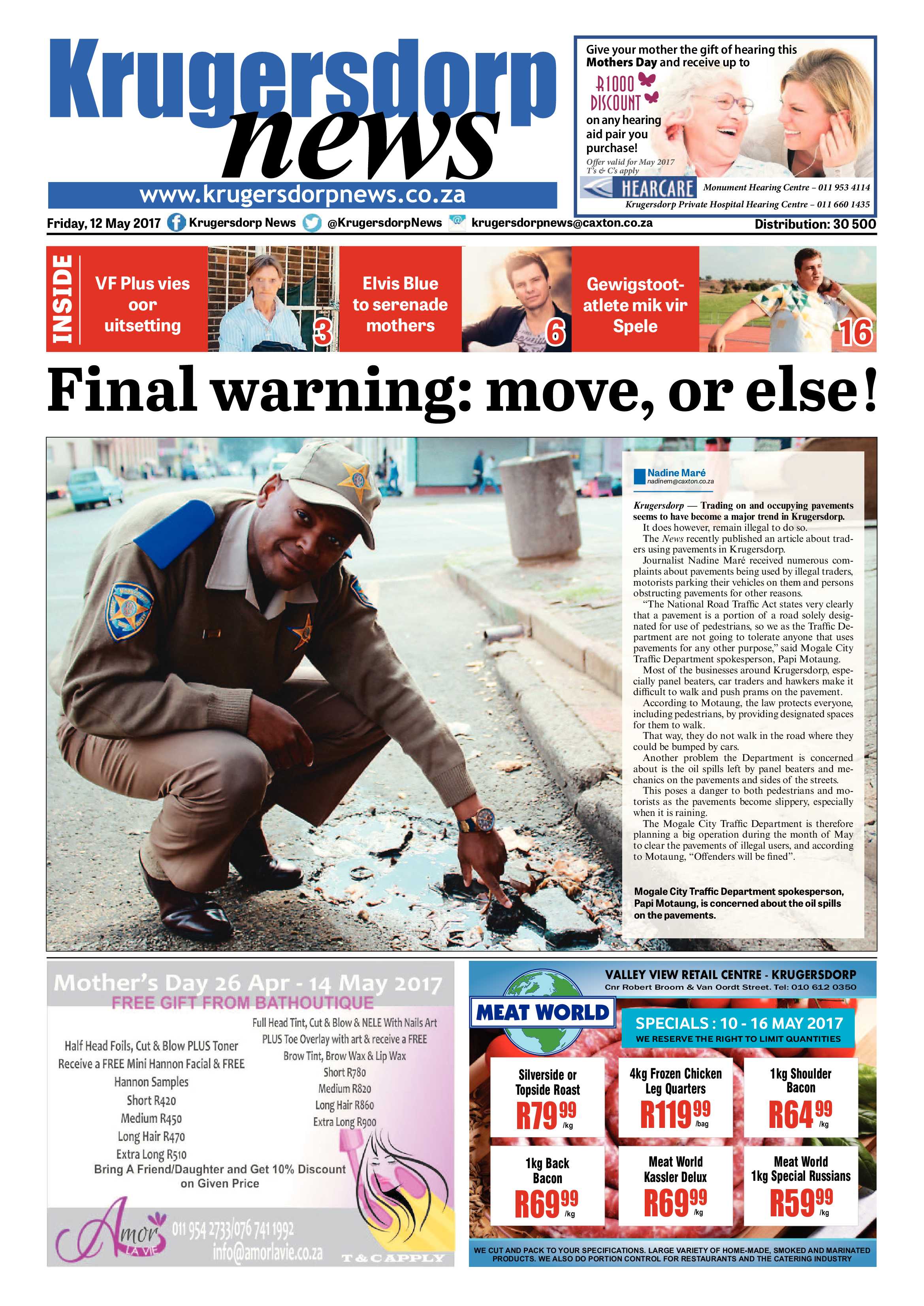 Krugersdorp News 12 May 2017 page 1