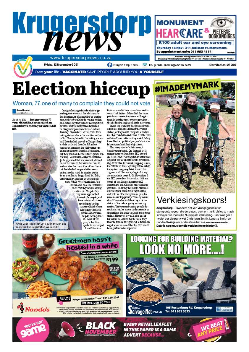 Krugersdorp News 12 November 2021 page 1