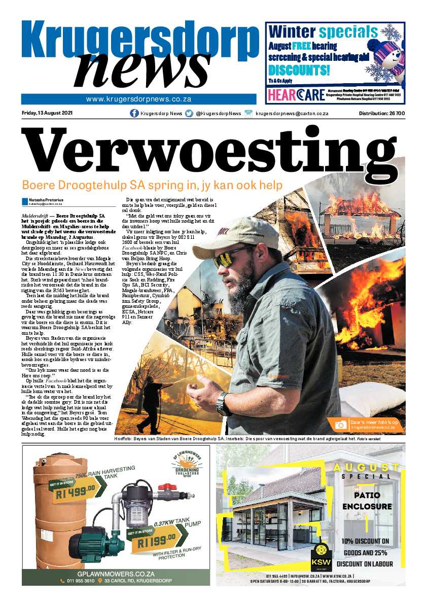 Krugersdorp News 13 August 2021 page 1