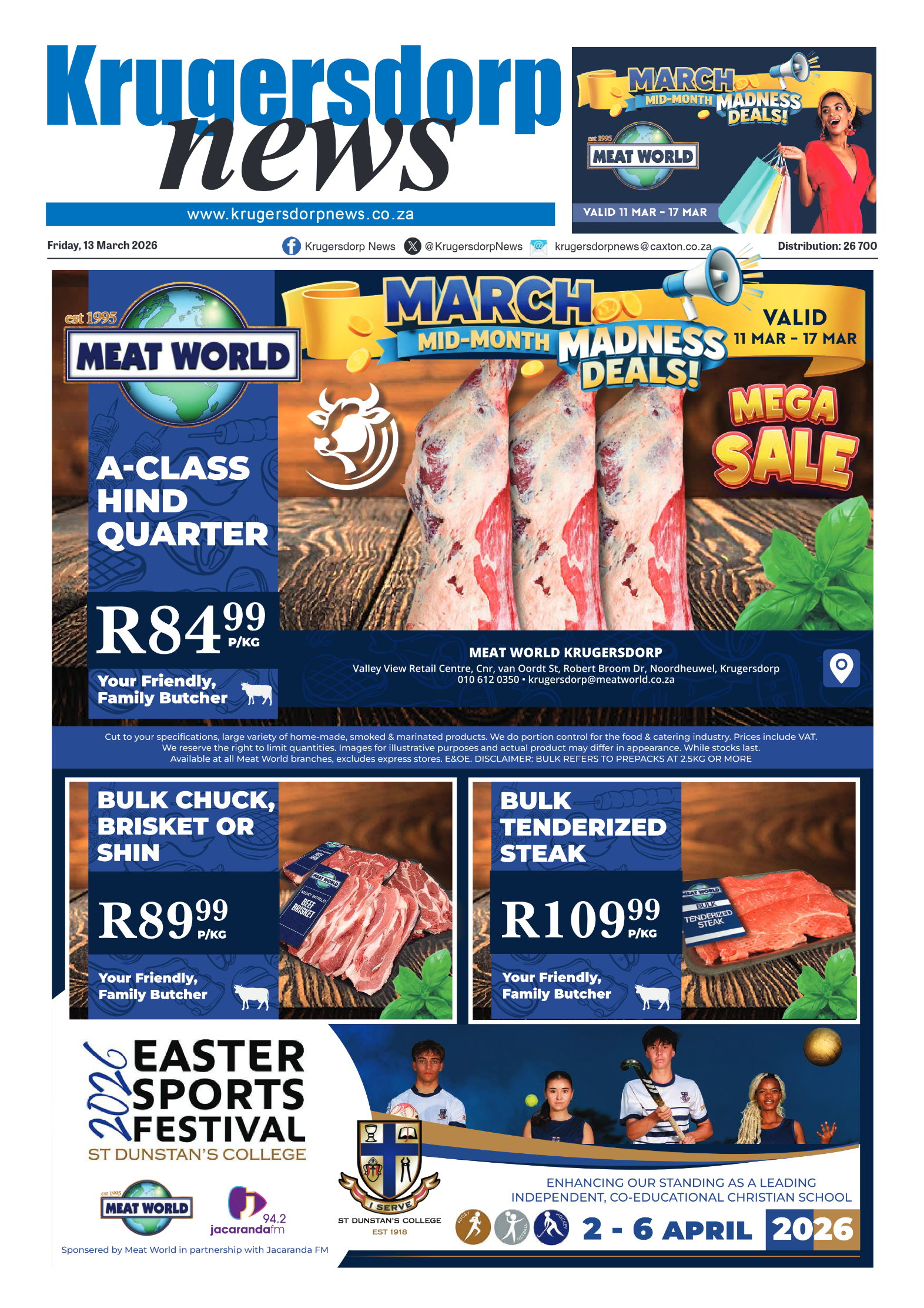 Krugersdorp News 13 March 2026 page 1