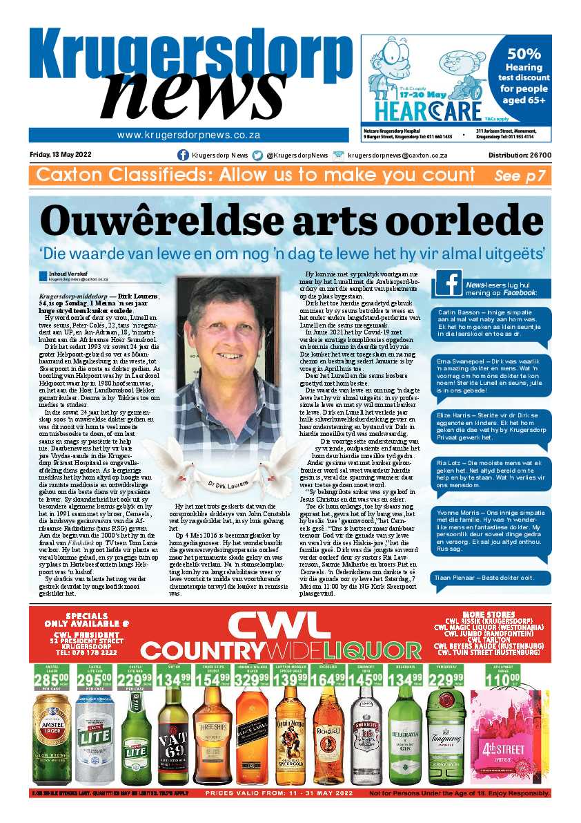 Krugersdorp News 13 May 2022 page 1