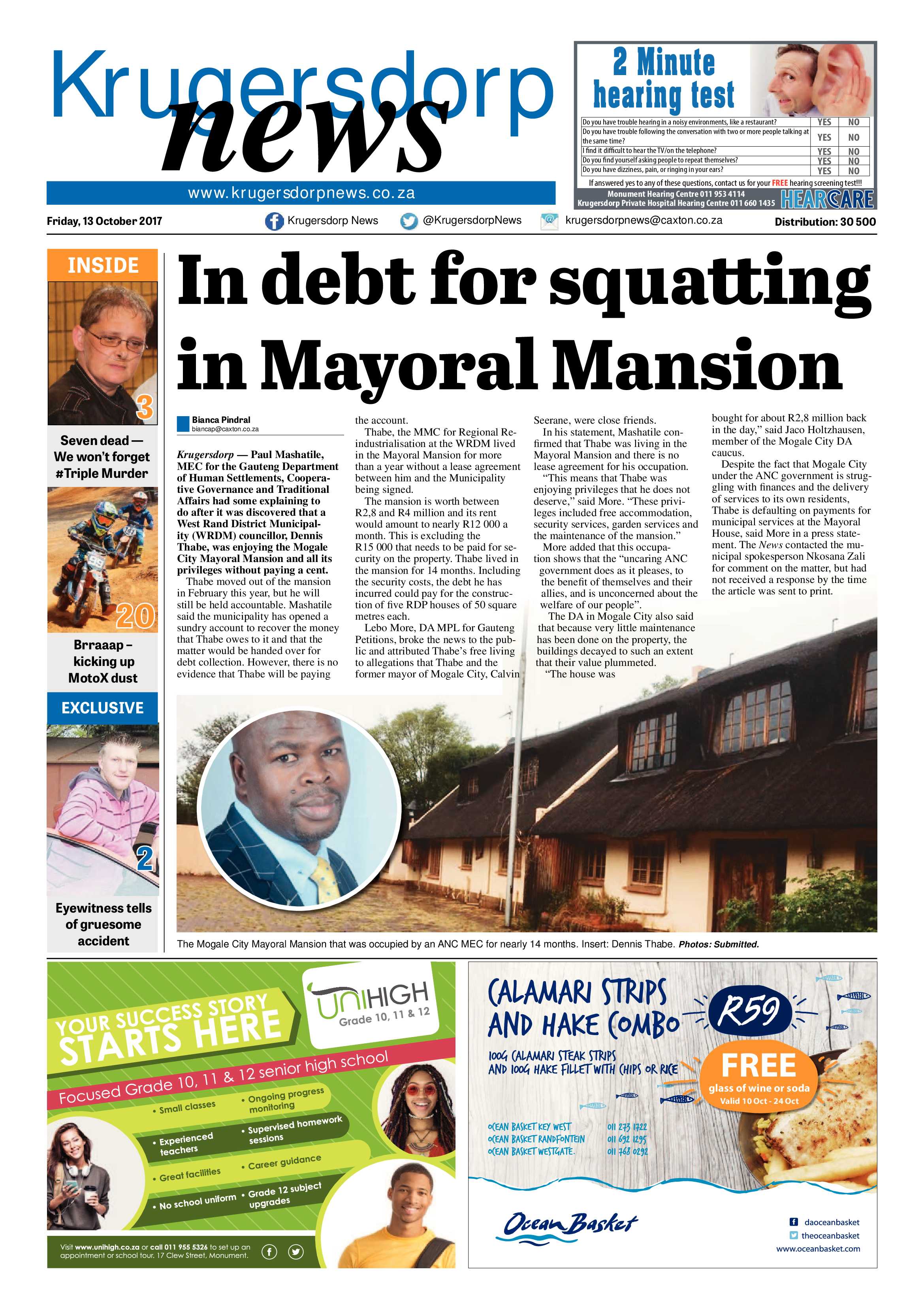 Krugersdorp News 13 October 2017 page 1