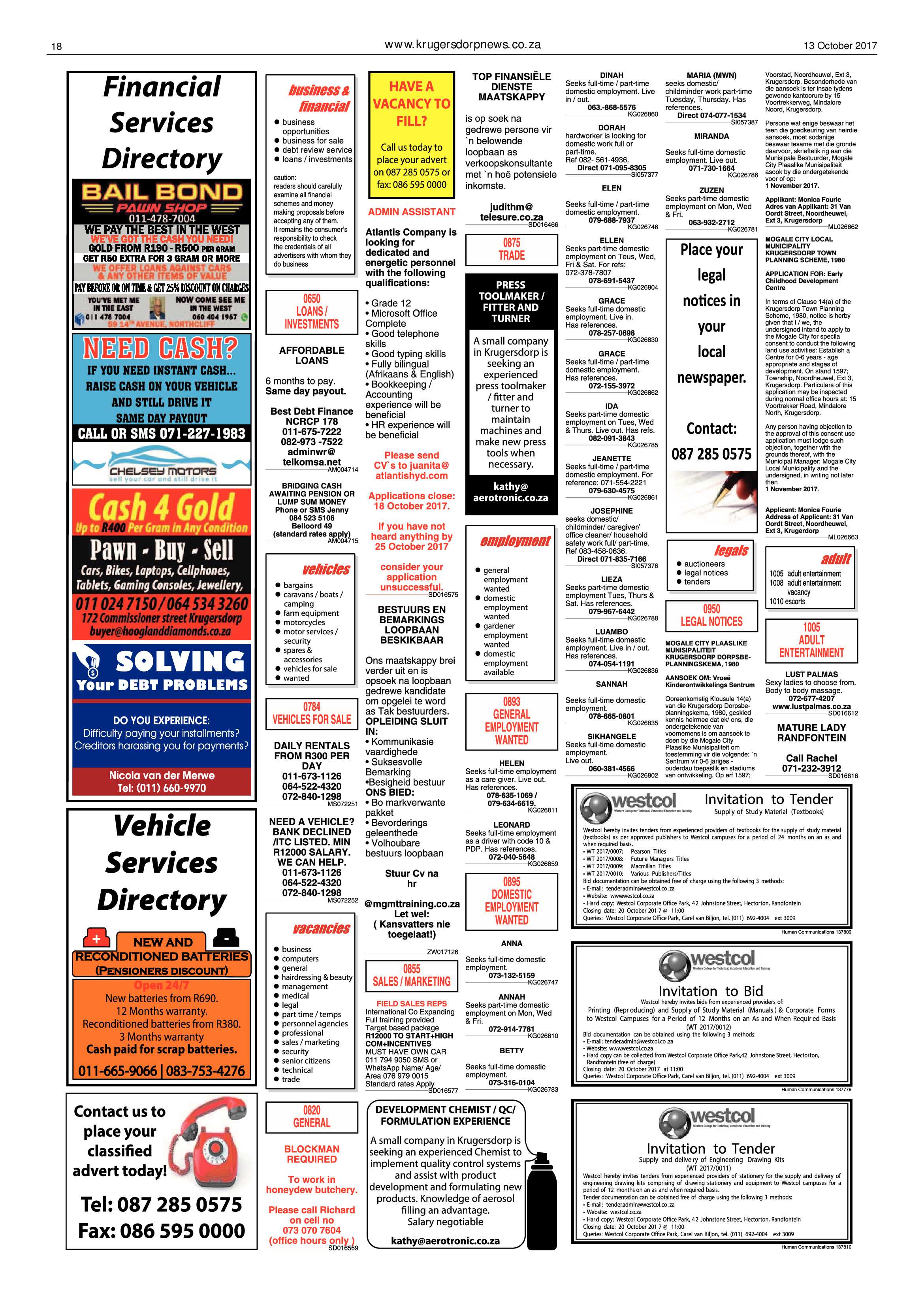 Krugersdorp News 13 October 2017 page 18