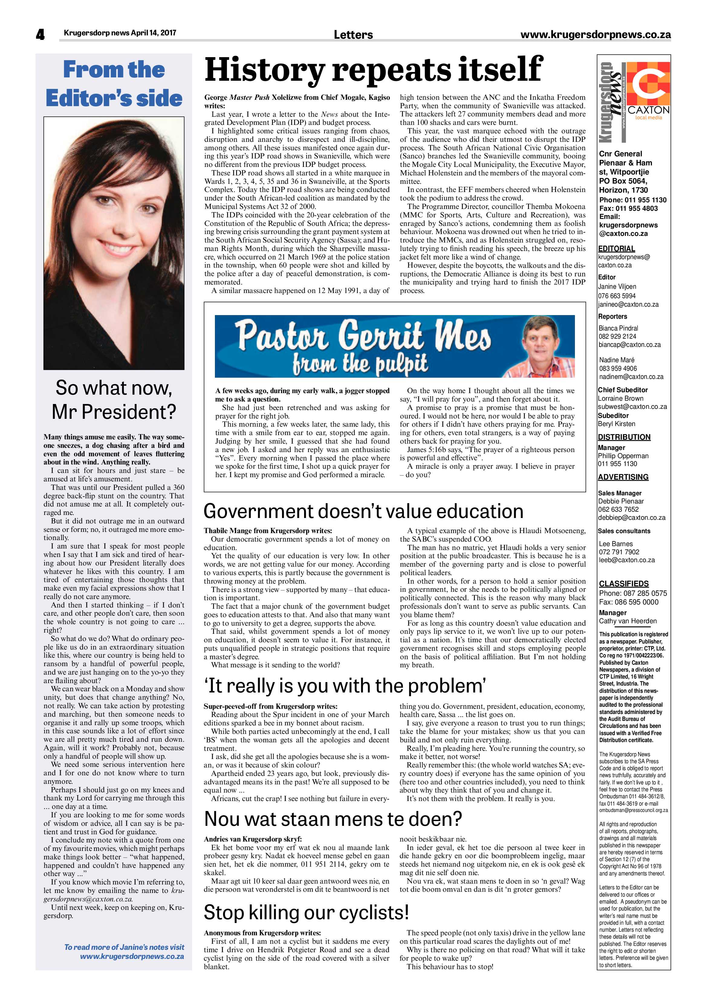 Krugersdorp News 14 April 2017 page 4