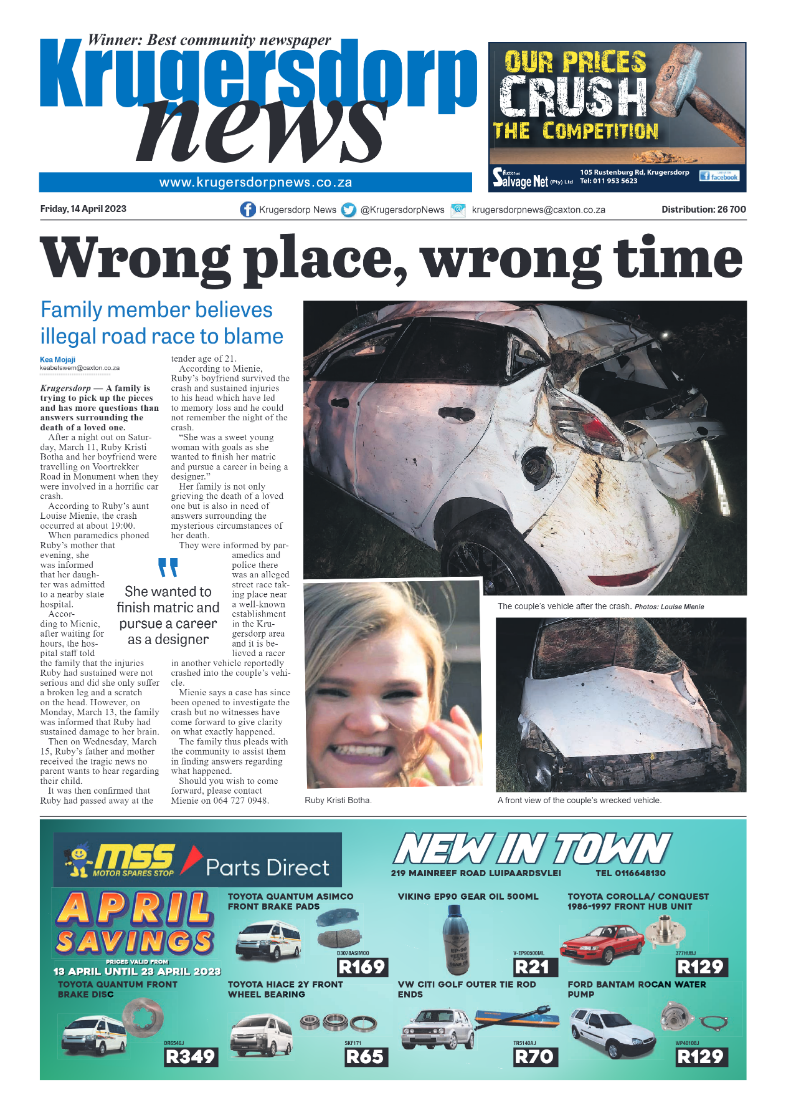 Krugersdorp News 14 April 2023 page 1