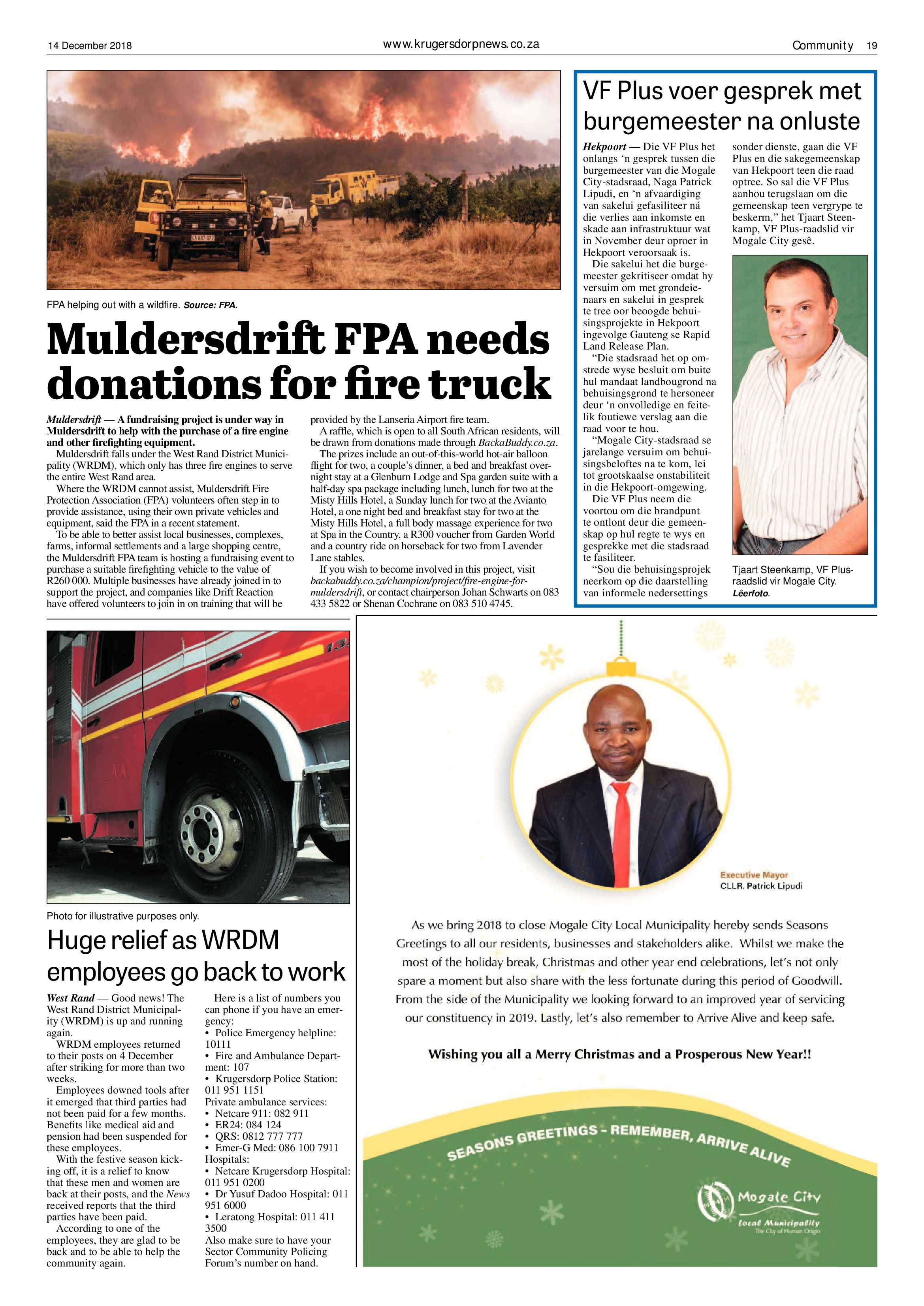 Krugersdorp News 14 December 2018 page 19