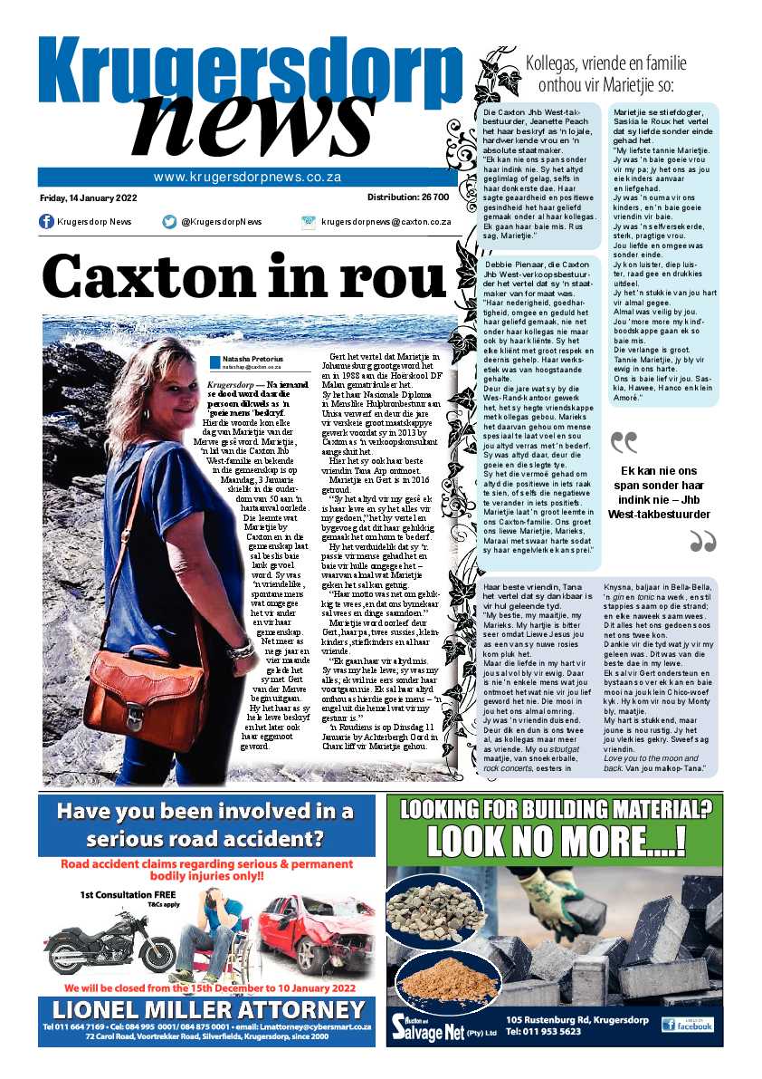 Krugersdorp News 14 January 2022 page 1