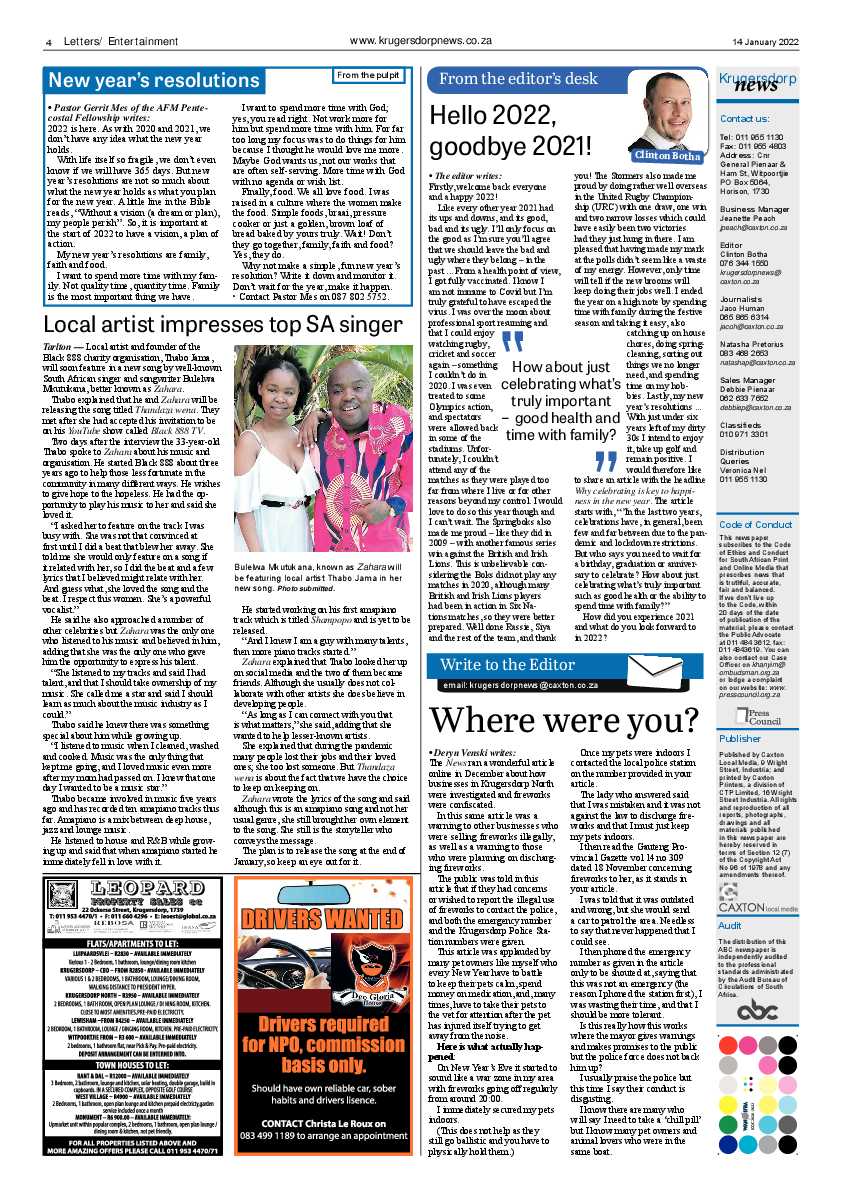 Krugersdorp News 14 January 2022 page 4