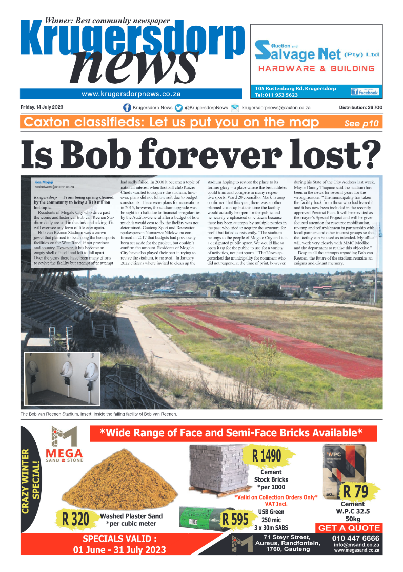 Krugersdorp News 14 July 2023 page 1