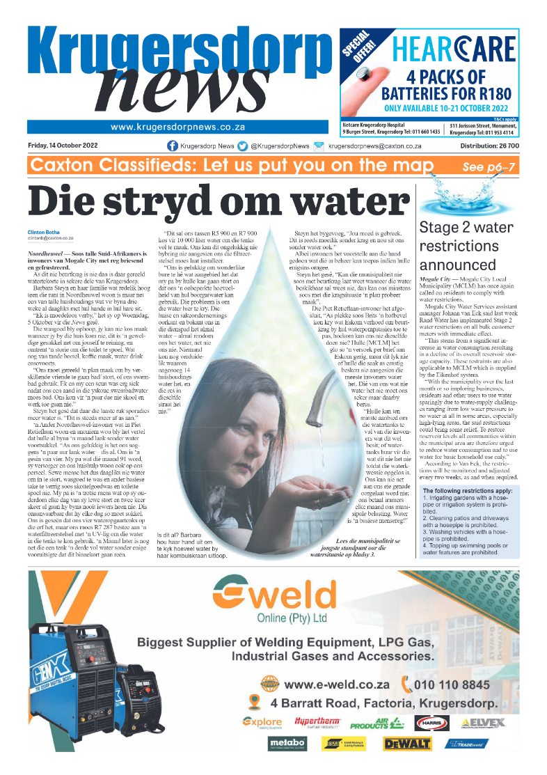 Krugersdorp News 14 October 2022 page 1