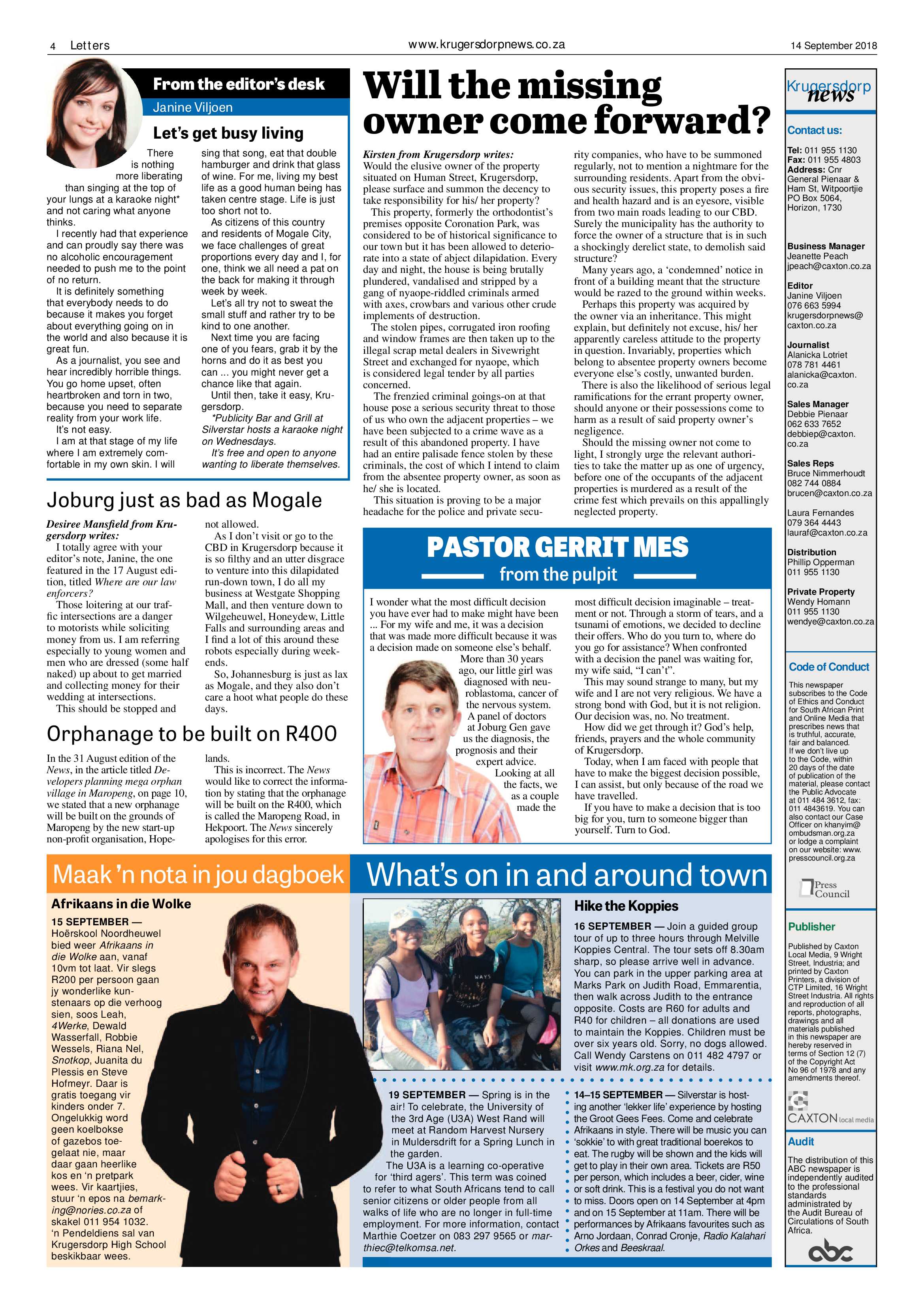 Krugersdorp News 14 September 2018 page 4