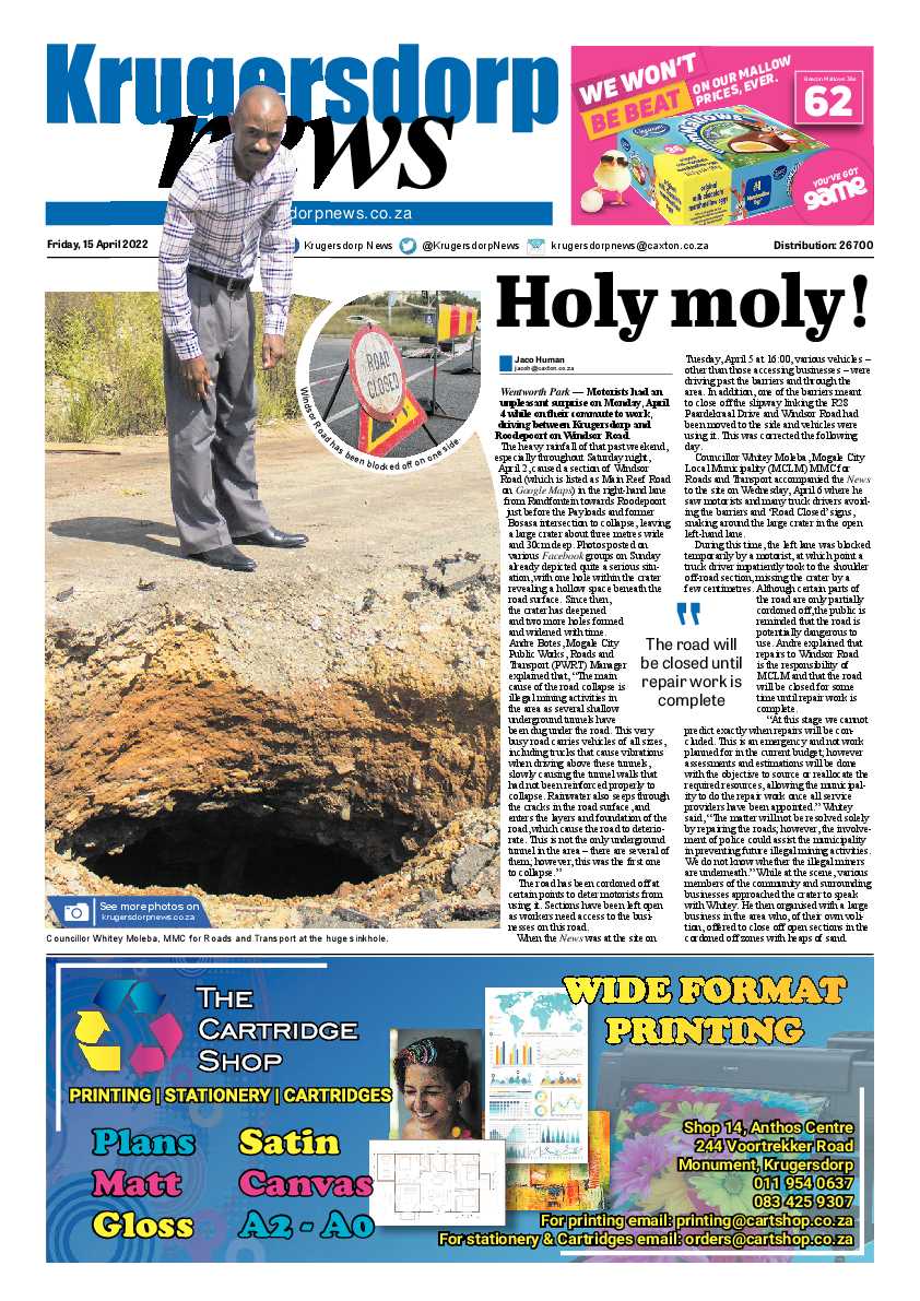 Krugersdorp News 15 April 2022 page 1
