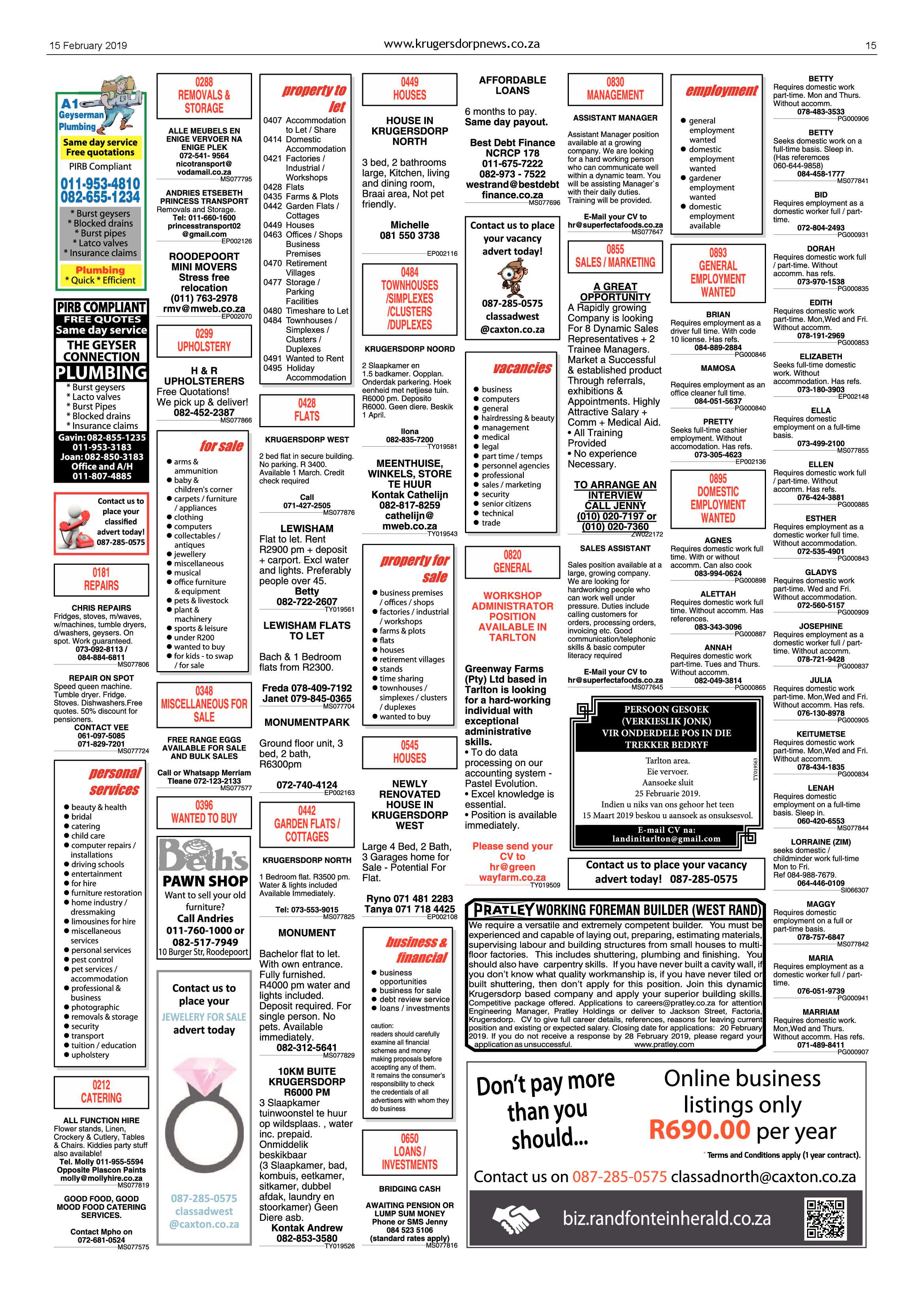 Krugersdorp News 15 February 2019 page 15