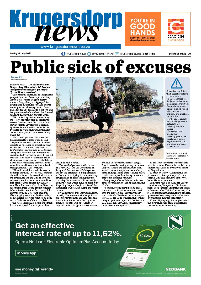Krugersdorp News 15 July 2022 page 1