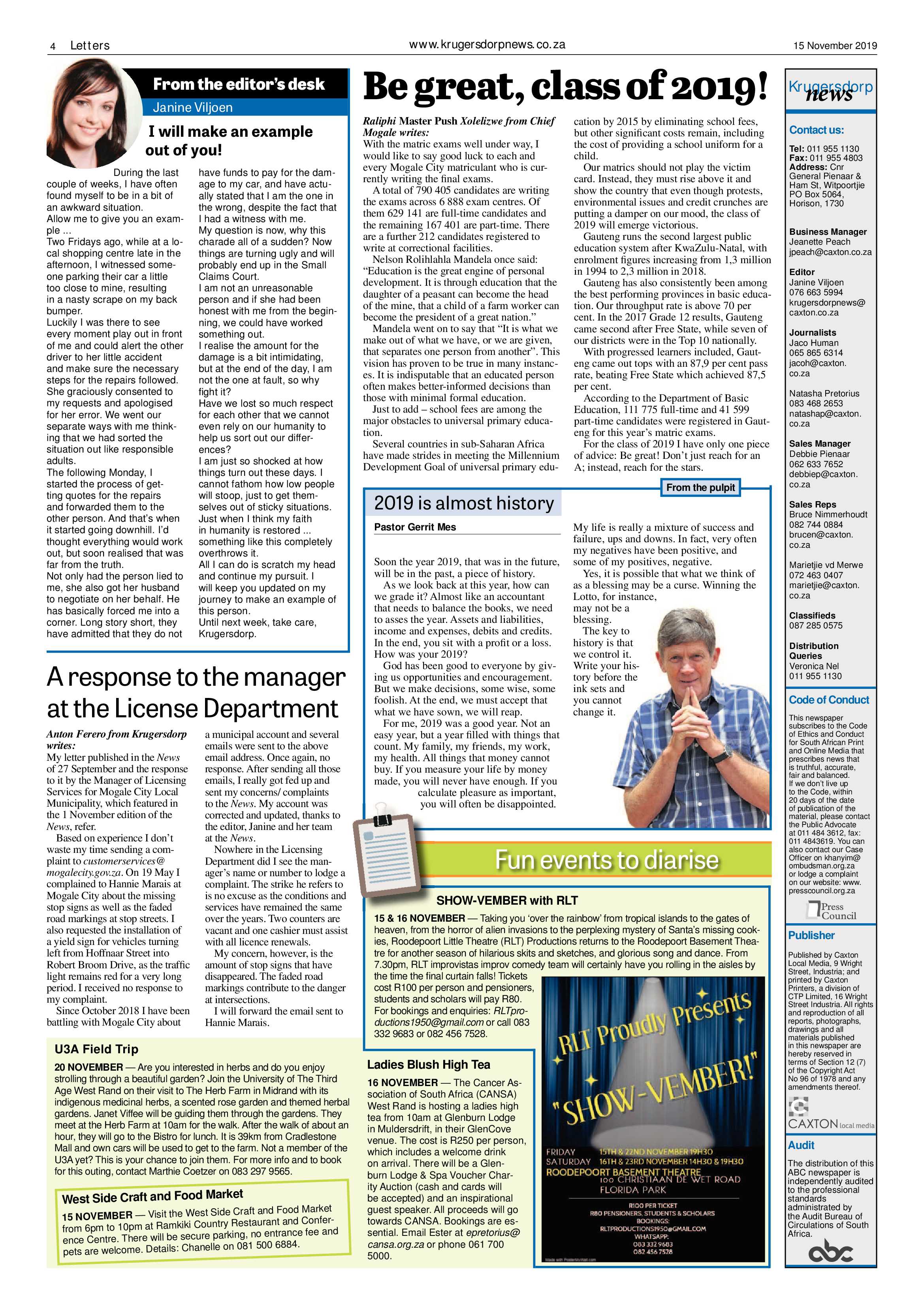 Krugersdorp News 15 November 2019 page 4