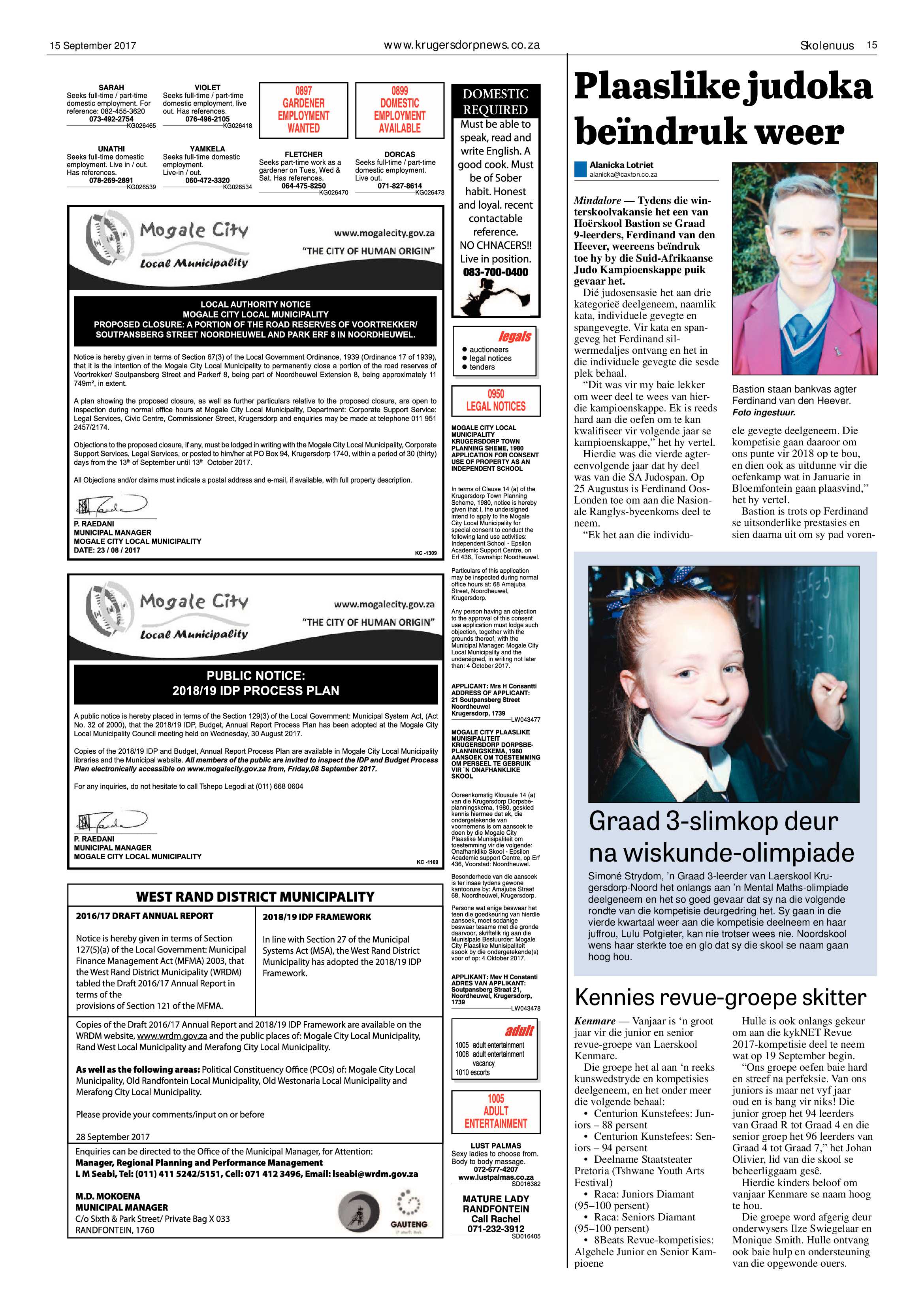 Krugersdorp News 15 September 2017 page 15