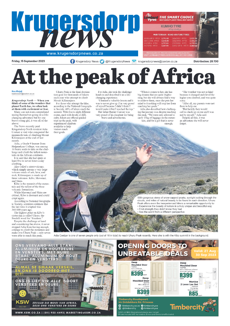 Krugersdorp News 15 September 2023 page 1