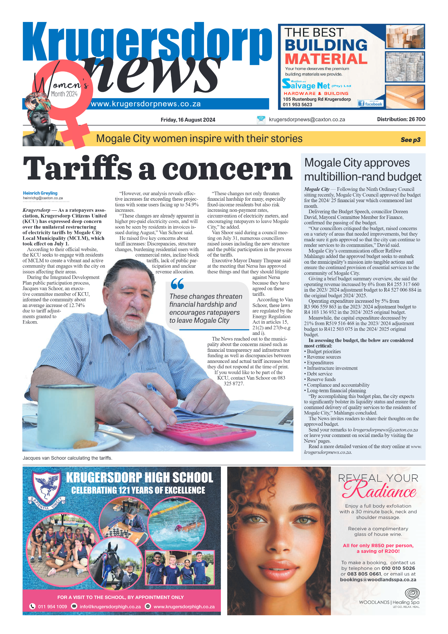 Krugersdorp News 16 August 2024 page 1