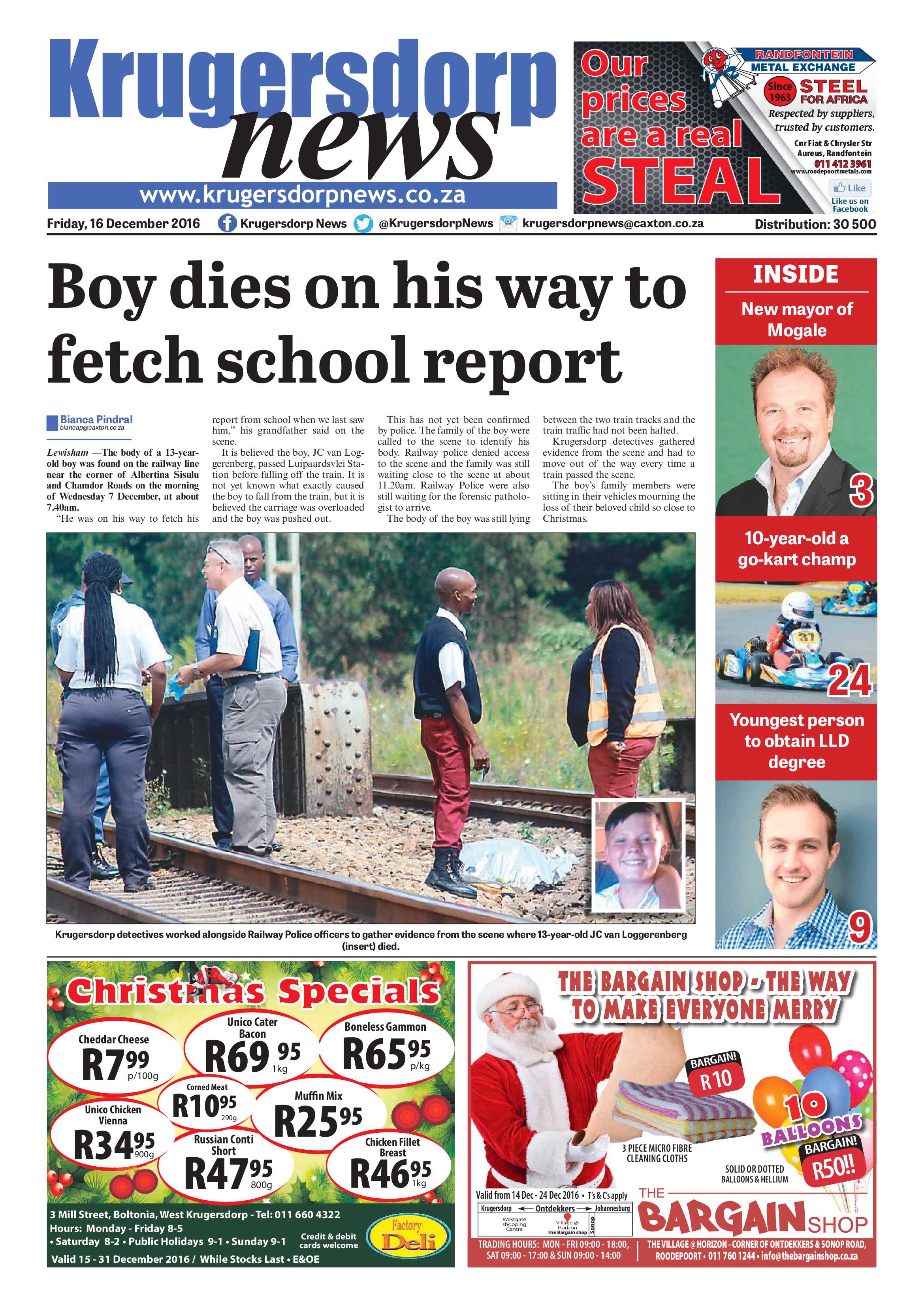 Krugersdorp News 16 December 2016 page 1