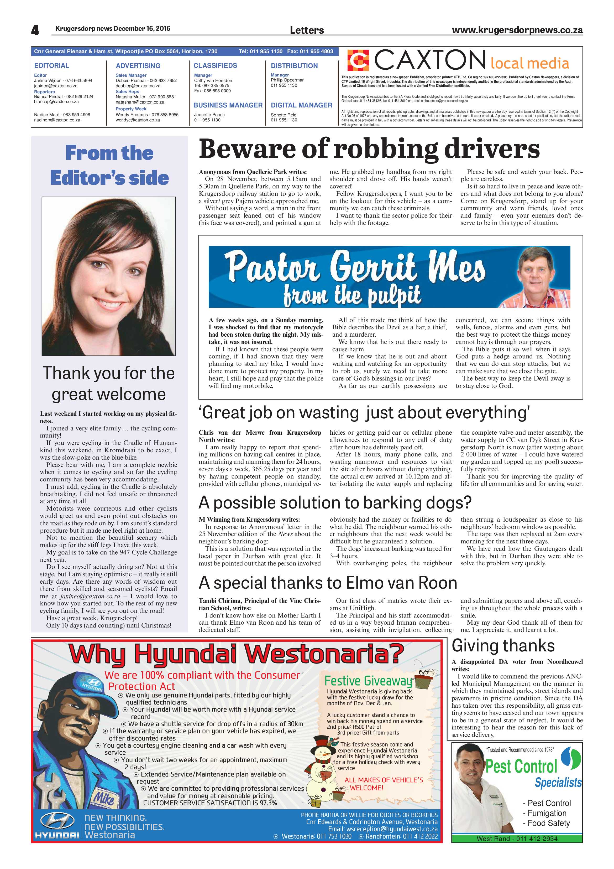 Krugersdorp News 16 December 2016 page 4