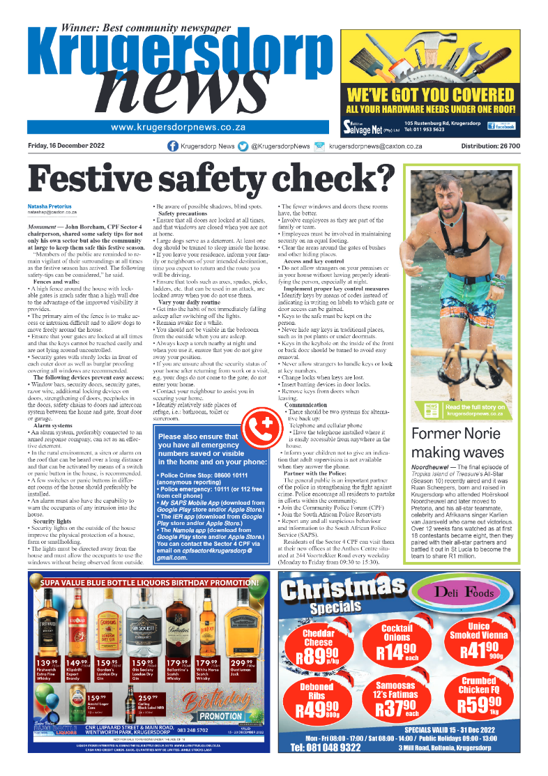 Krugersdorp News 16 December 2022 page 1