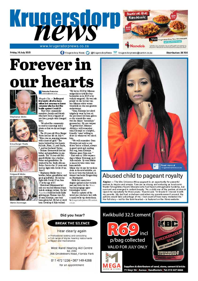 Krugersdorp News 16 July 2021 page 1
