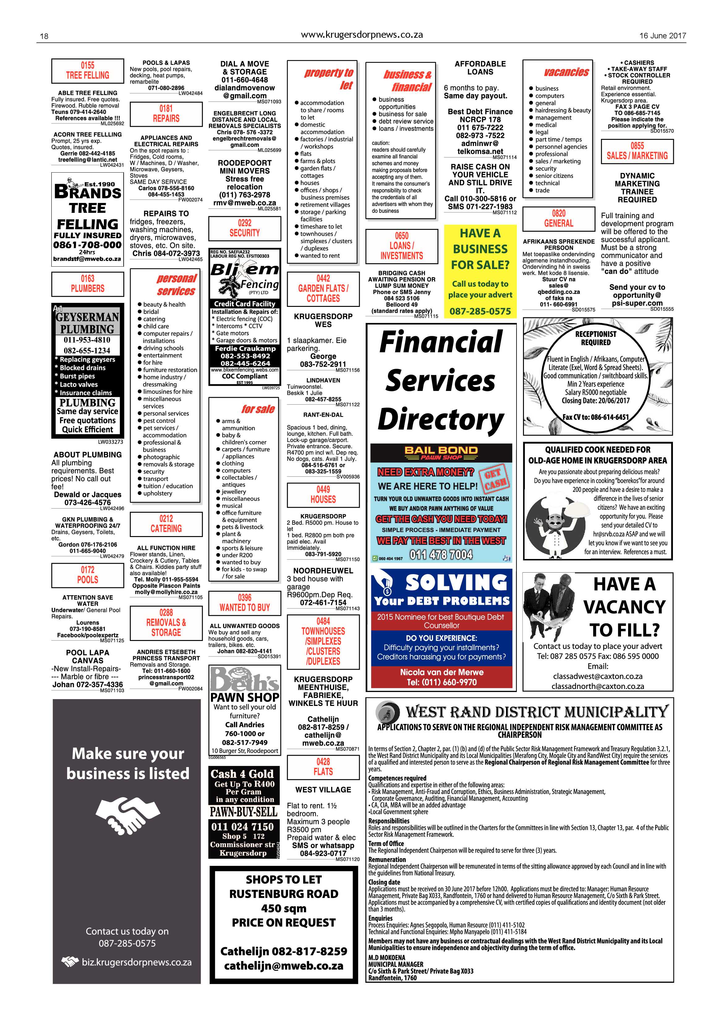 Krugersdorp News 16 June 2017 page 18