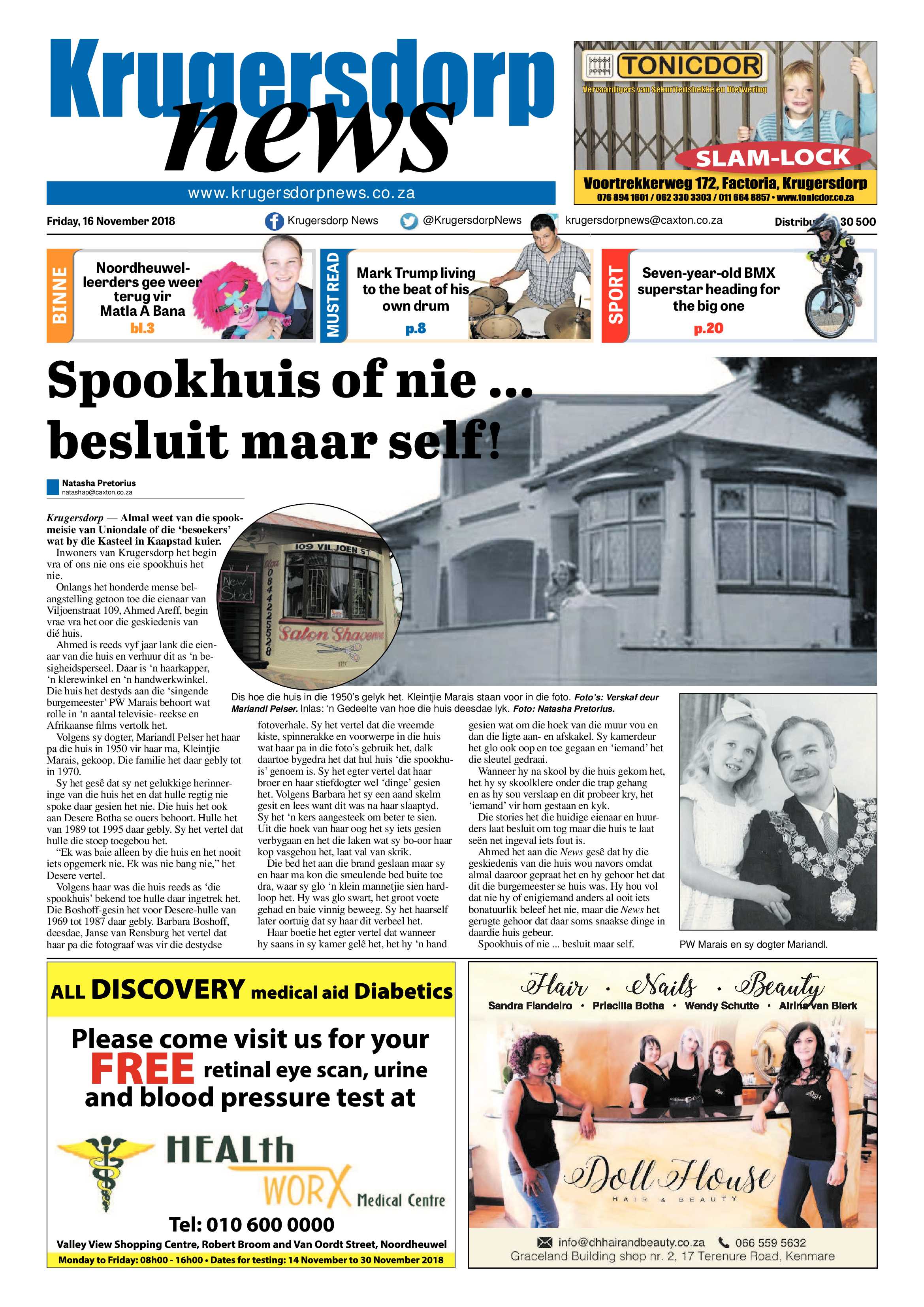 Krugersdorp News 16 November 2018 page 1