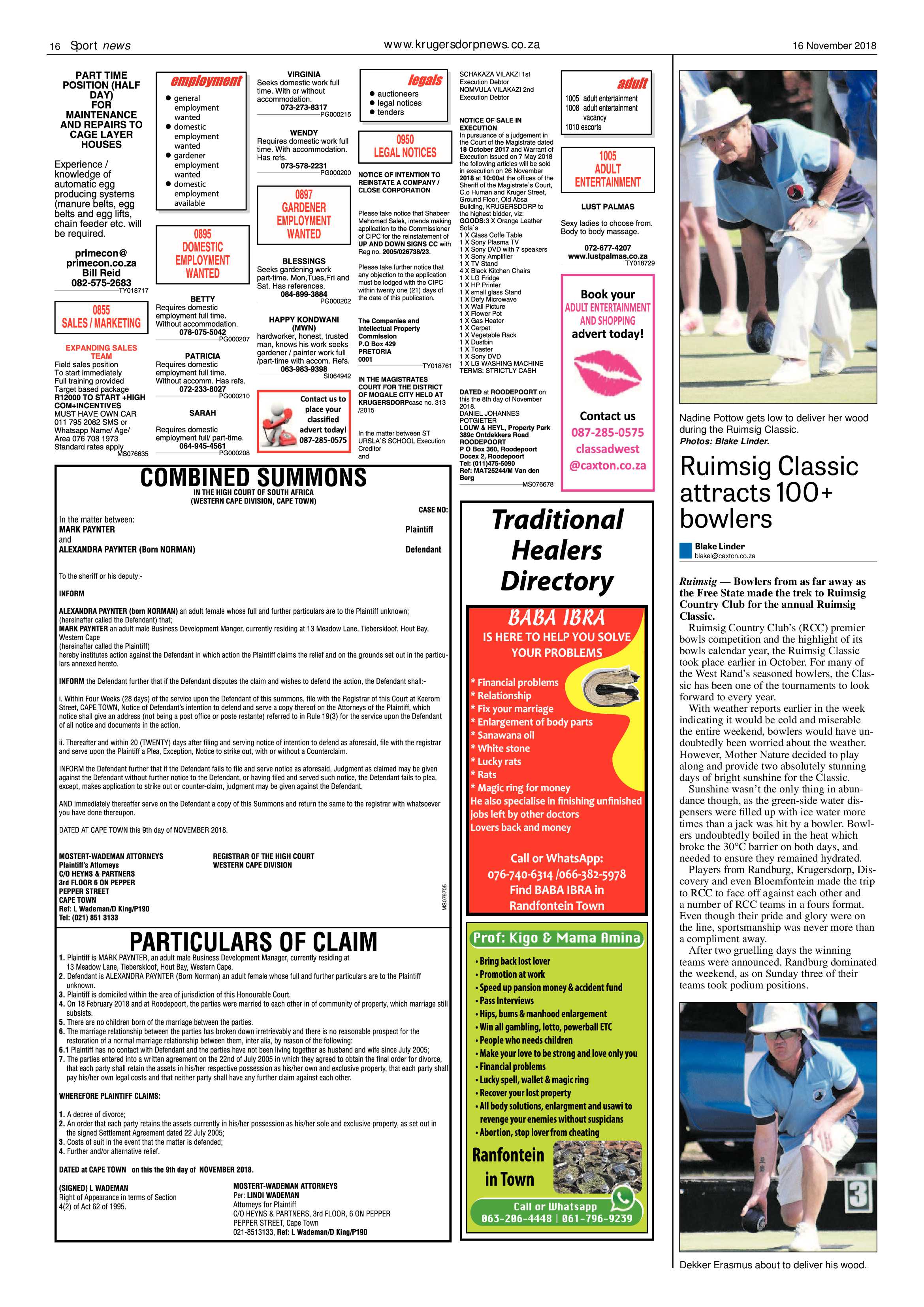 Krugersdorp News 16 November 2018 page 16