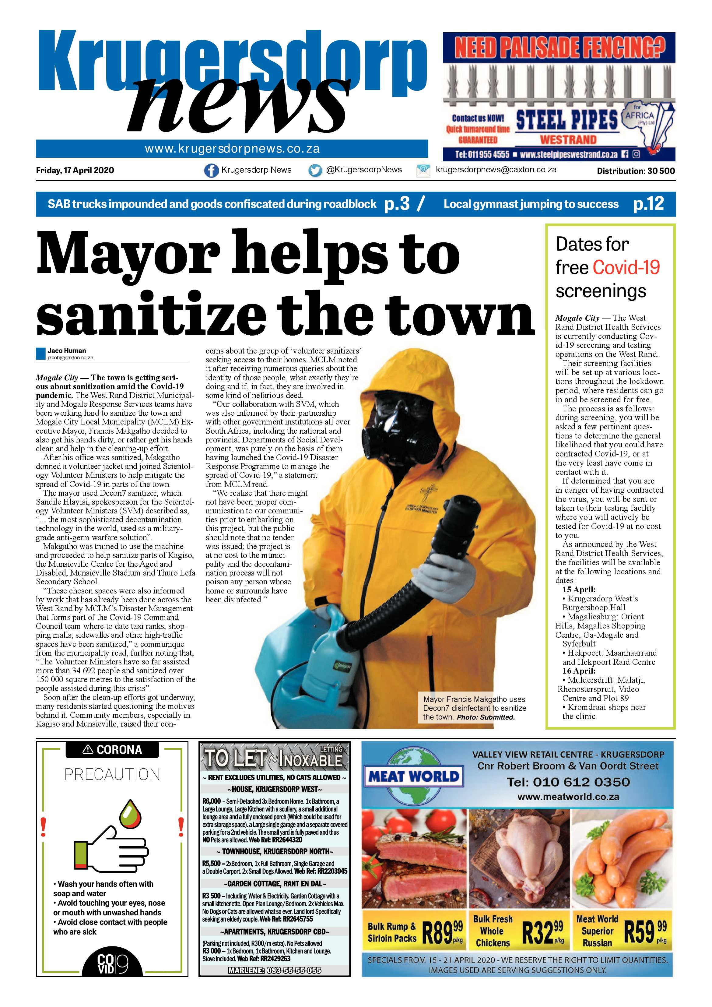 Krugersdorp News 17 April 2020 page 1