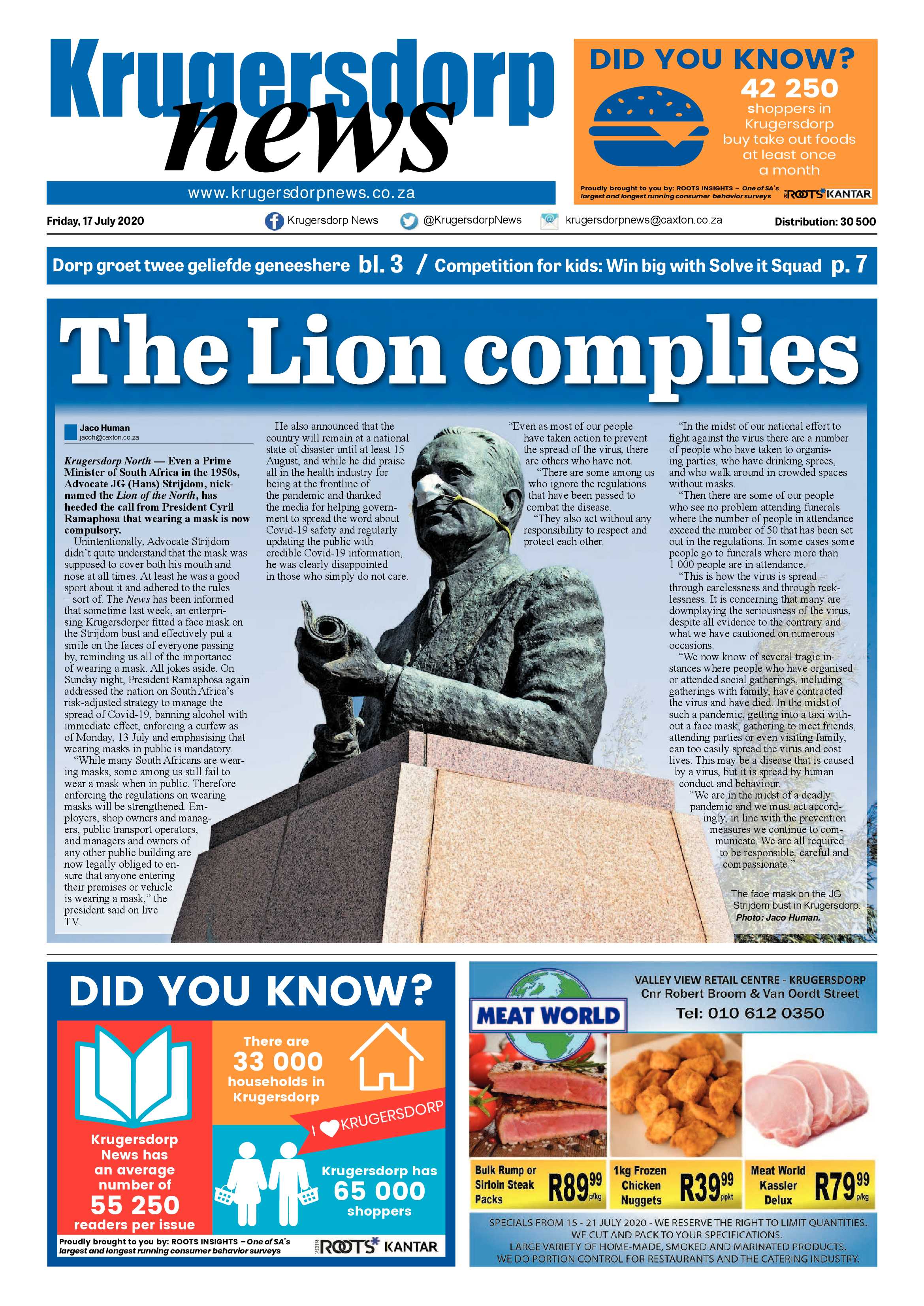 Krugersdorp News 17 July 2020 page 1