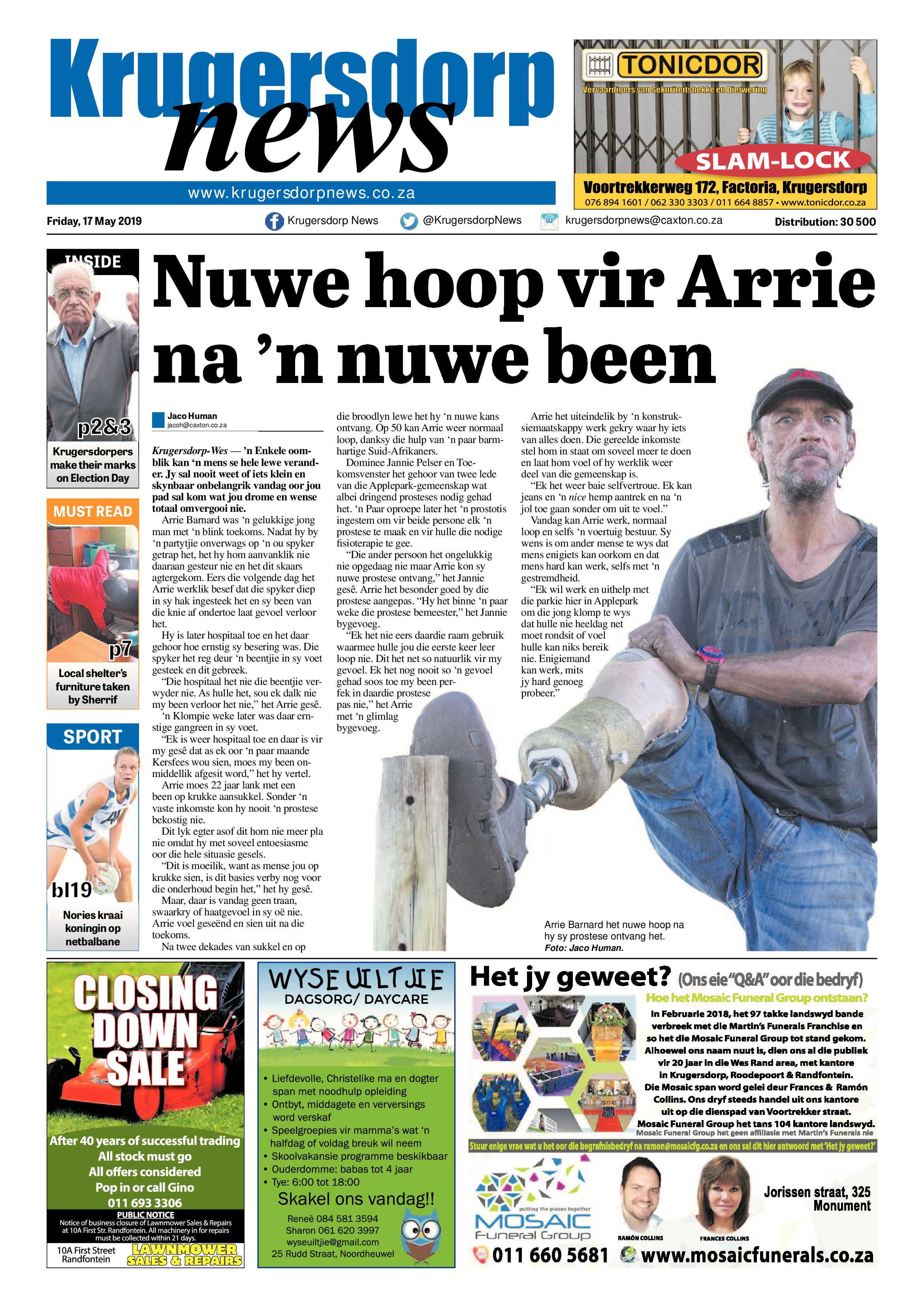 Krugersdorp News 17 May 2019 page 1