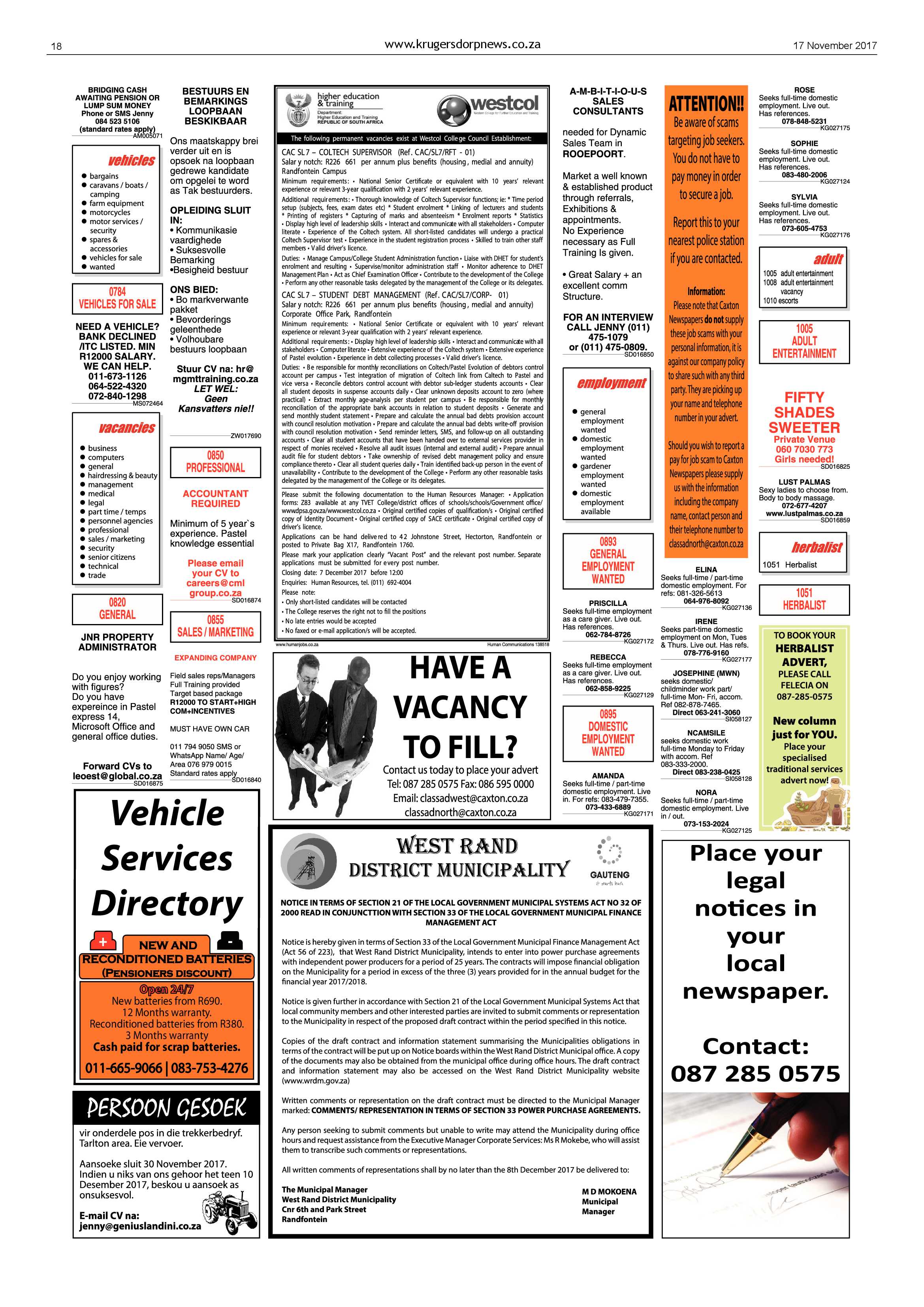 Krugersdorp News 17 November 2017 page 18