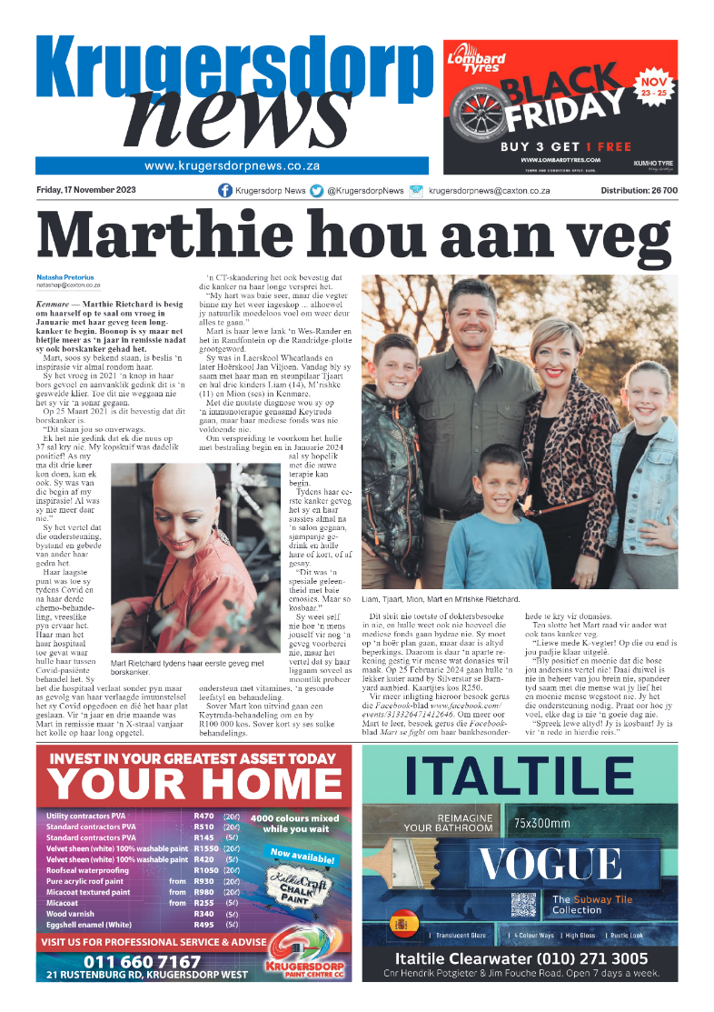 Krugersdorp News 17 November 2023 page 1