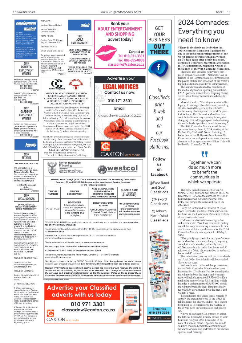 Krugersdorp News 17 November 2023 page 11