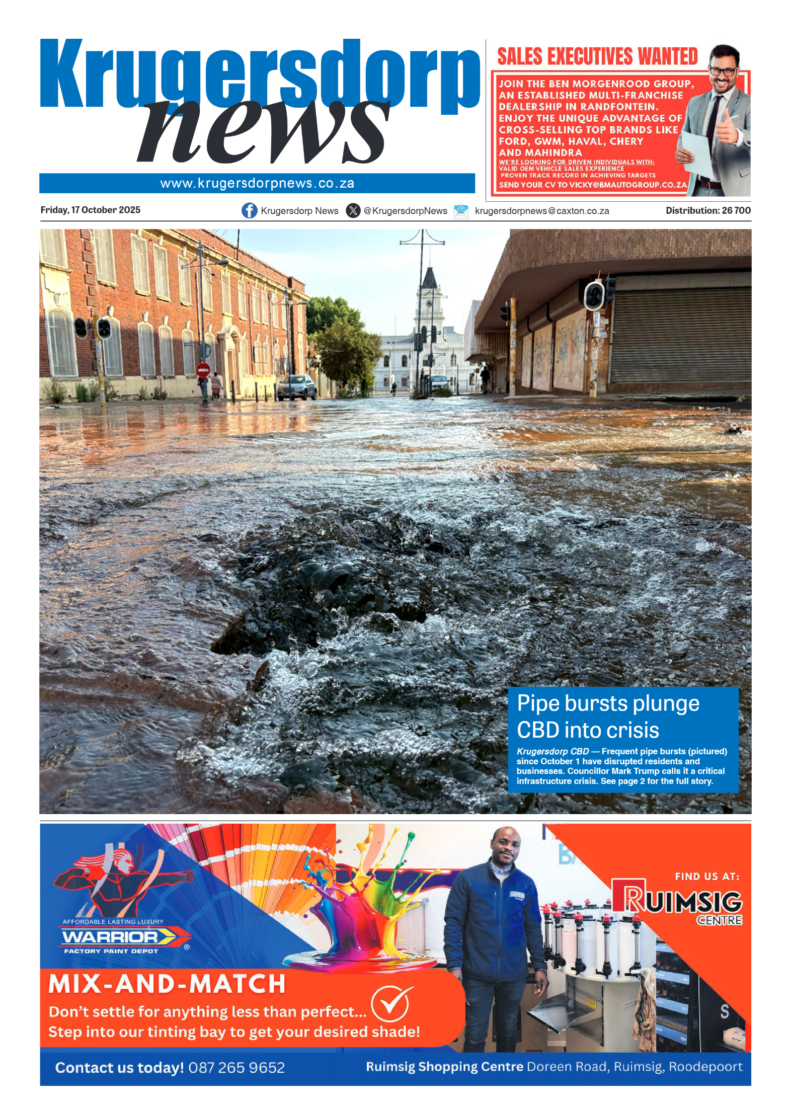 Krugersdorp News 17 October 2025 page 1