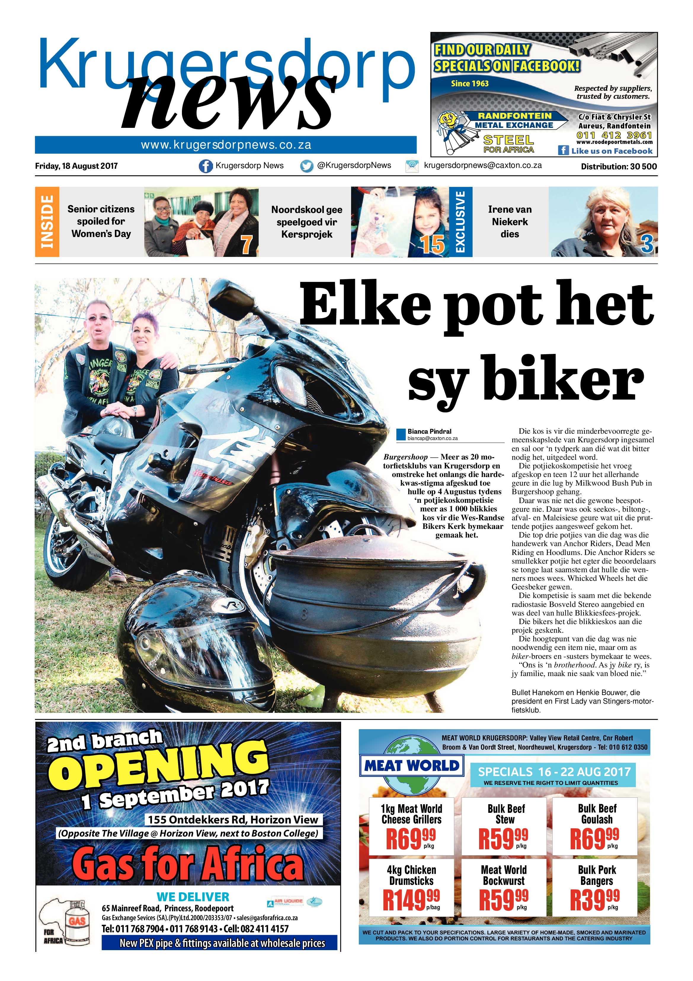Krugersdorp News 18 August 2017 page 1