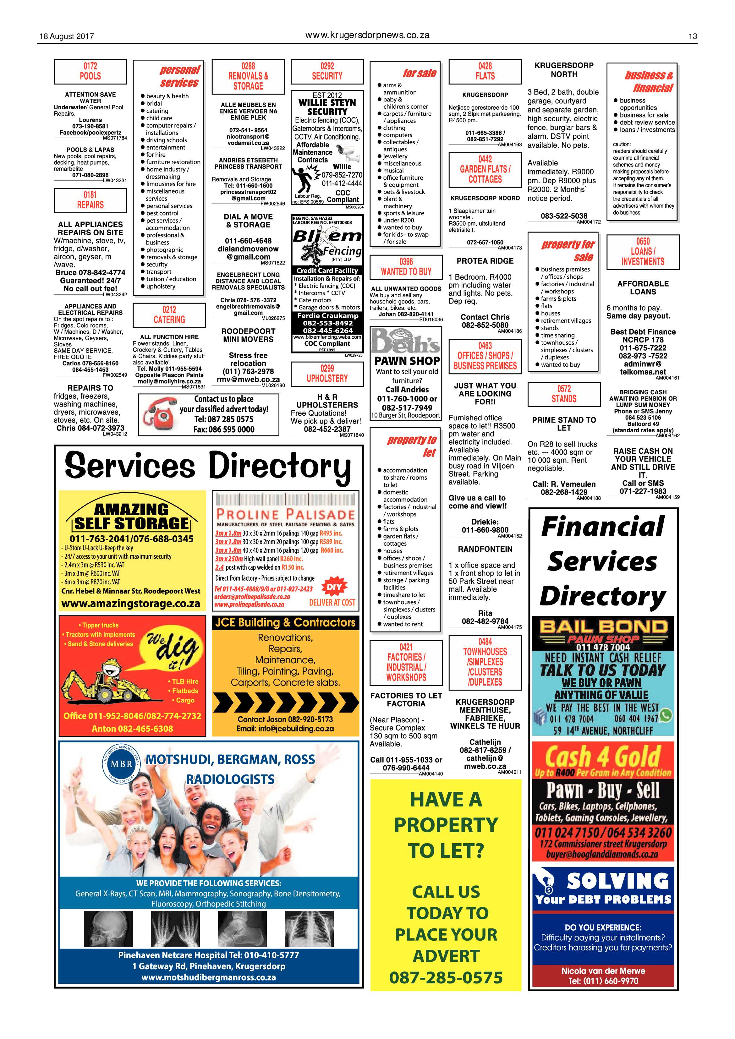 Krugersdorp News 18 August 2017 page 13