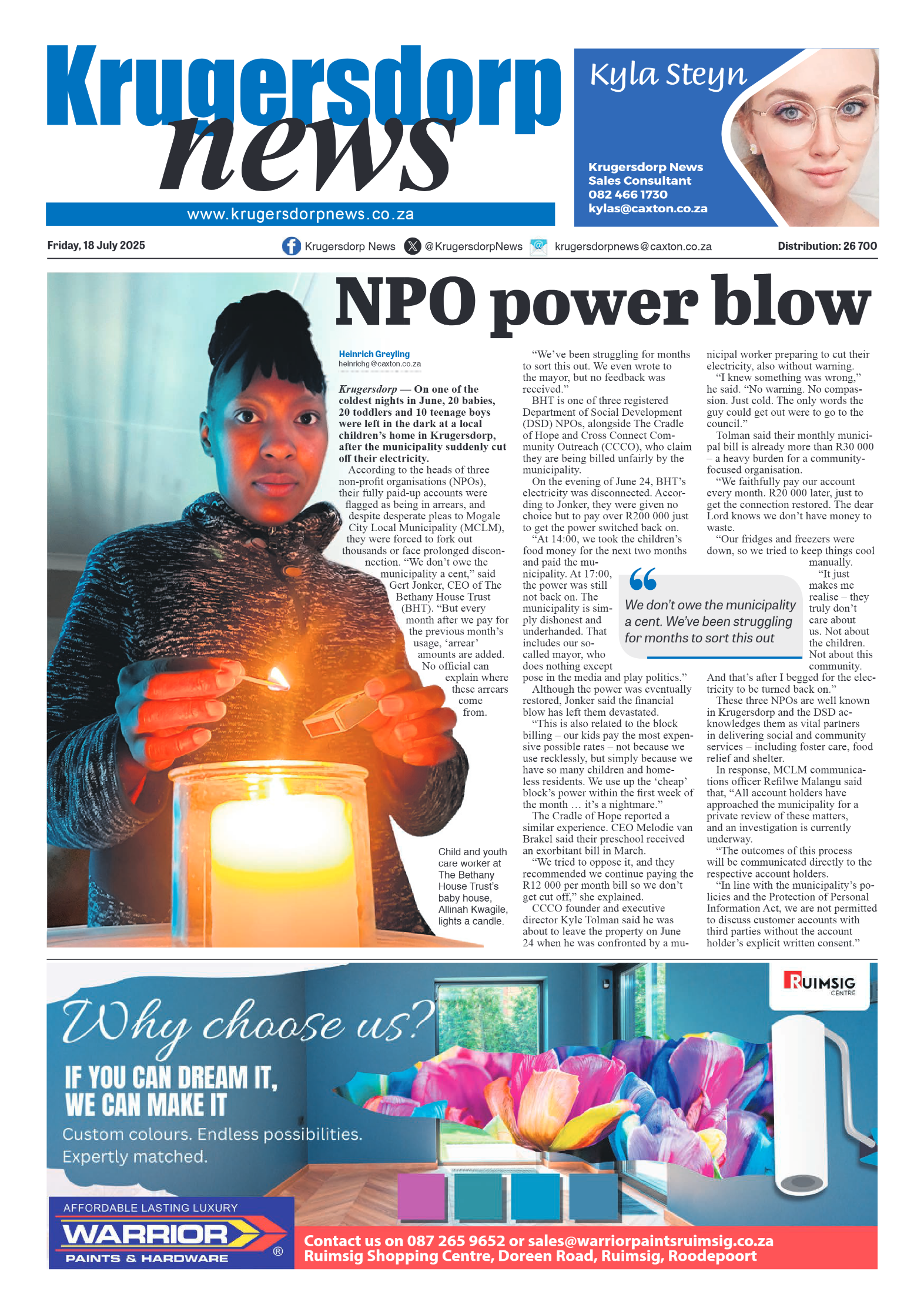 Krugersdorp News 18 July 2025 page 1
