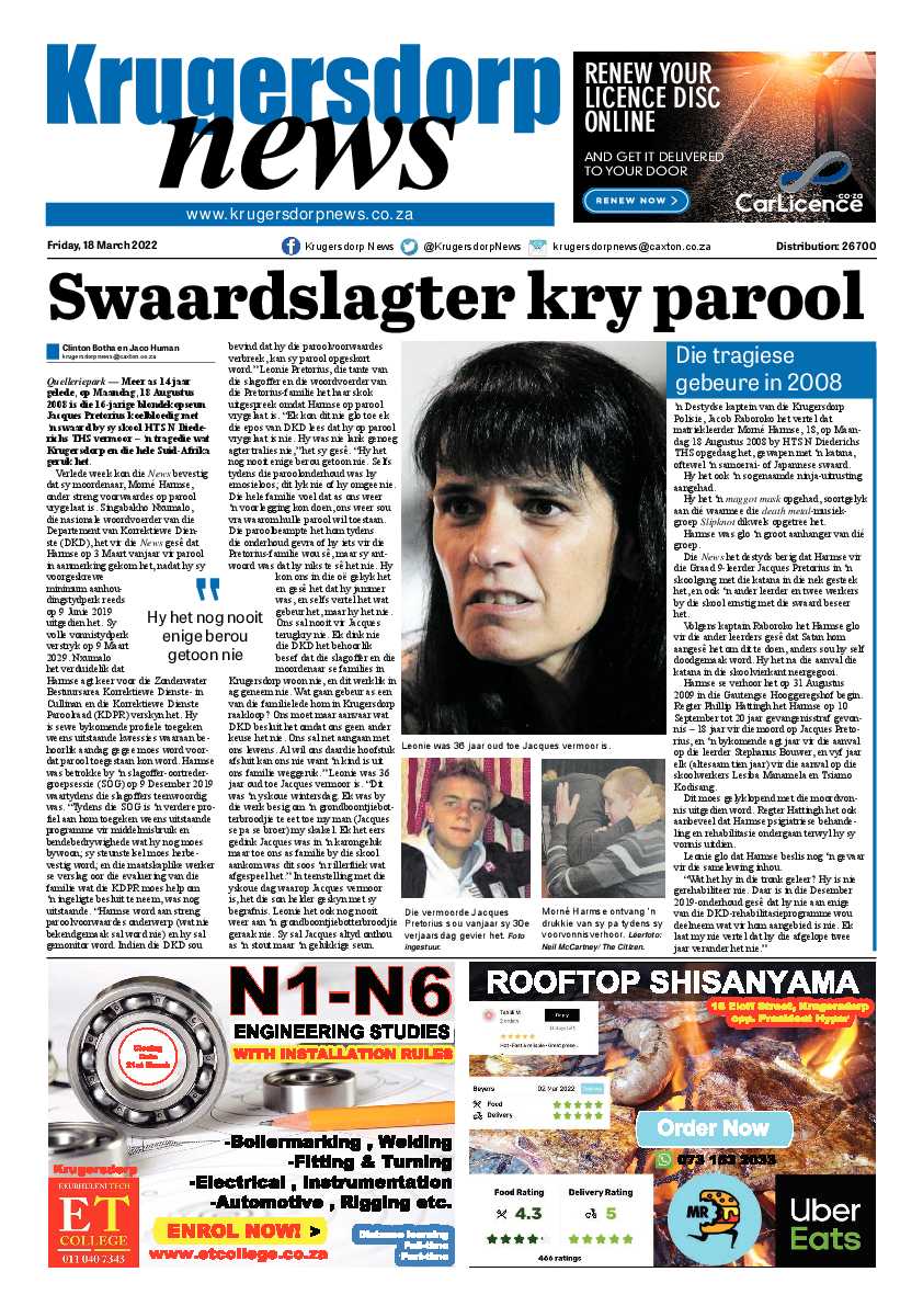 Krugersdorp News 18 March 2022 page 1