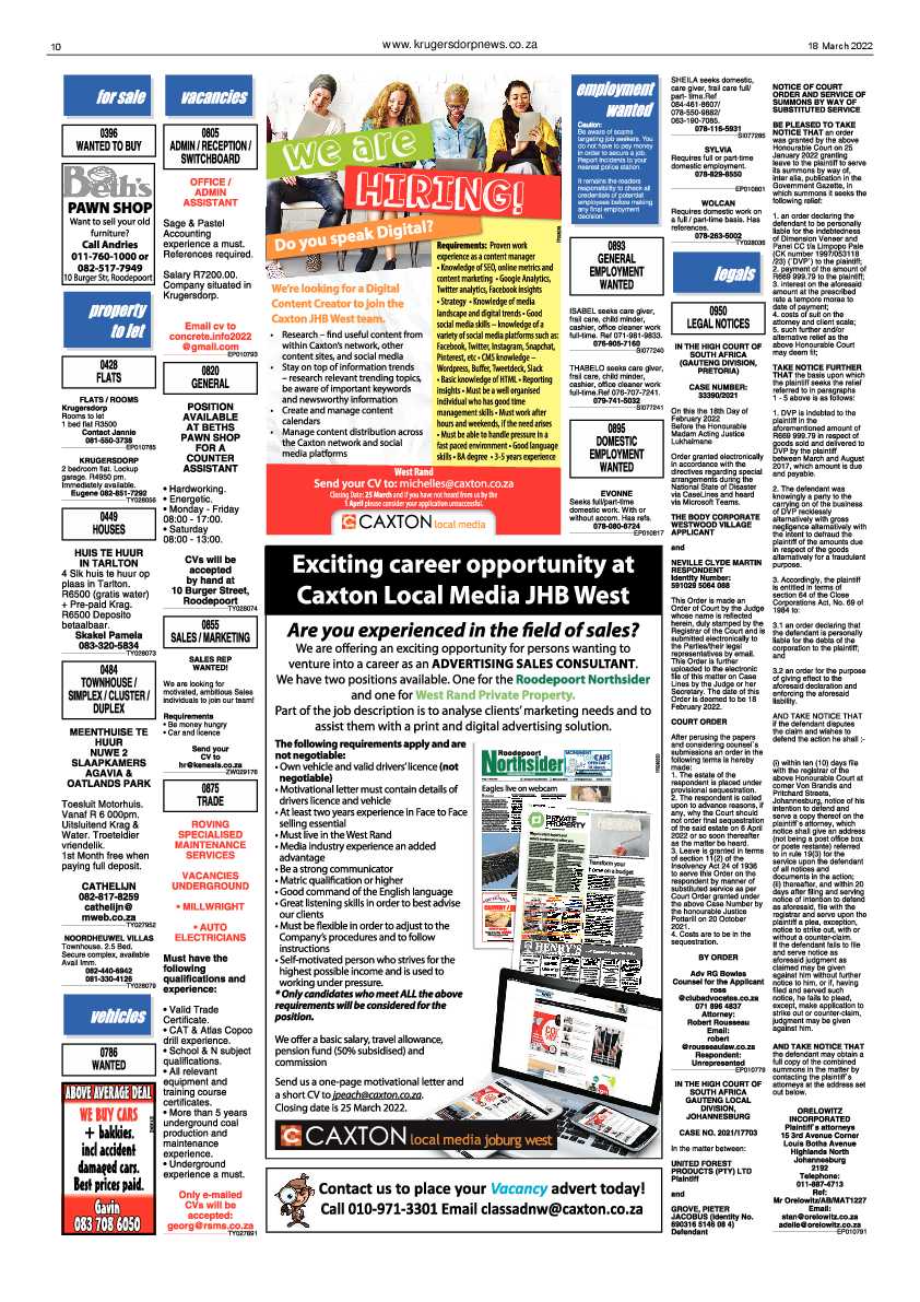 Krugersdorp News 18 March 2022 page 10