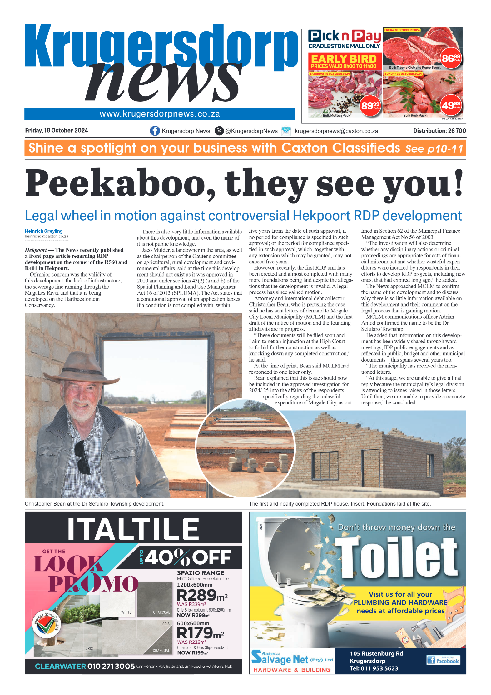 Krugersdorp News 18 October 2024 page 1