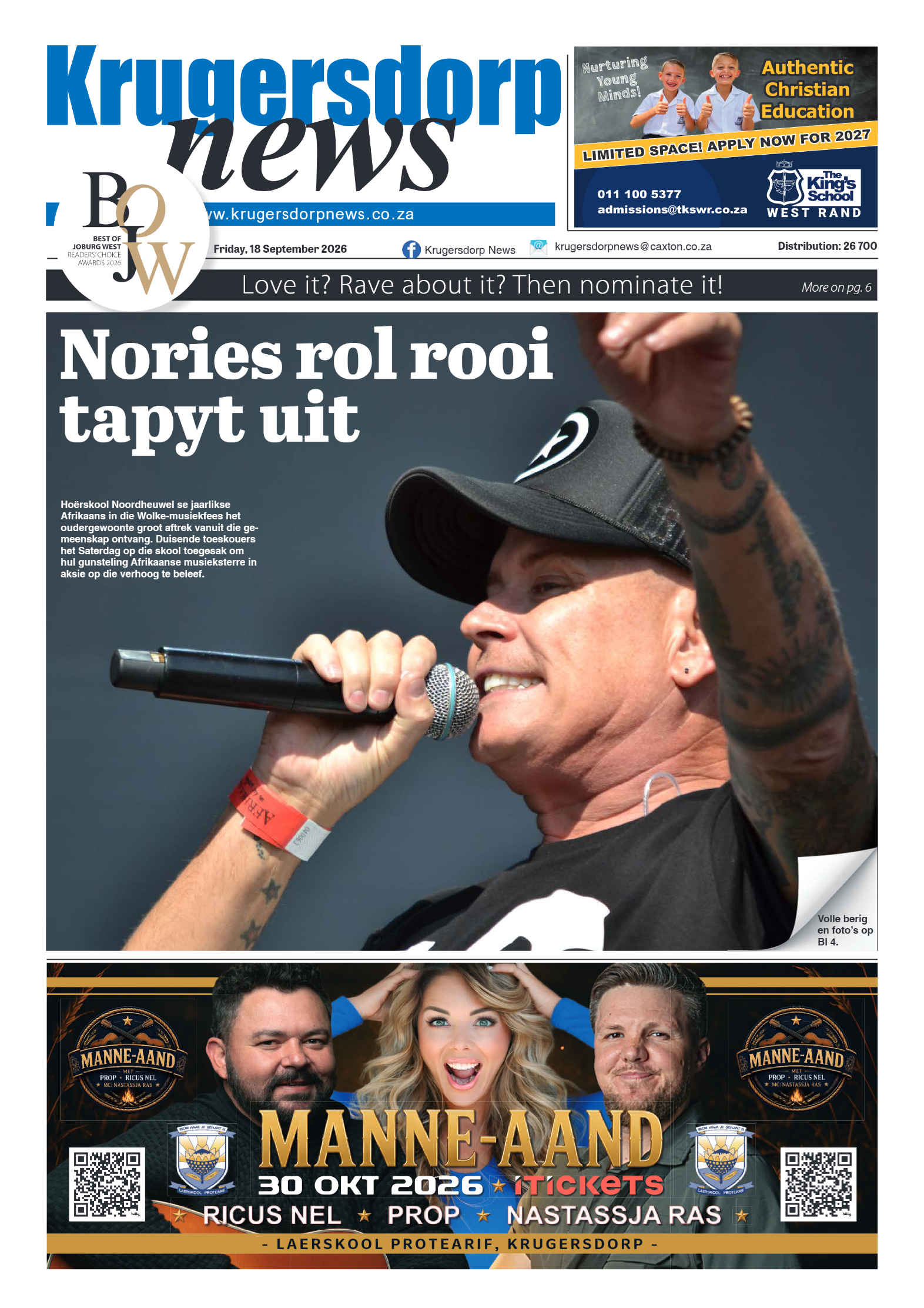 Krugersdorp News 18 September 2026 page 1