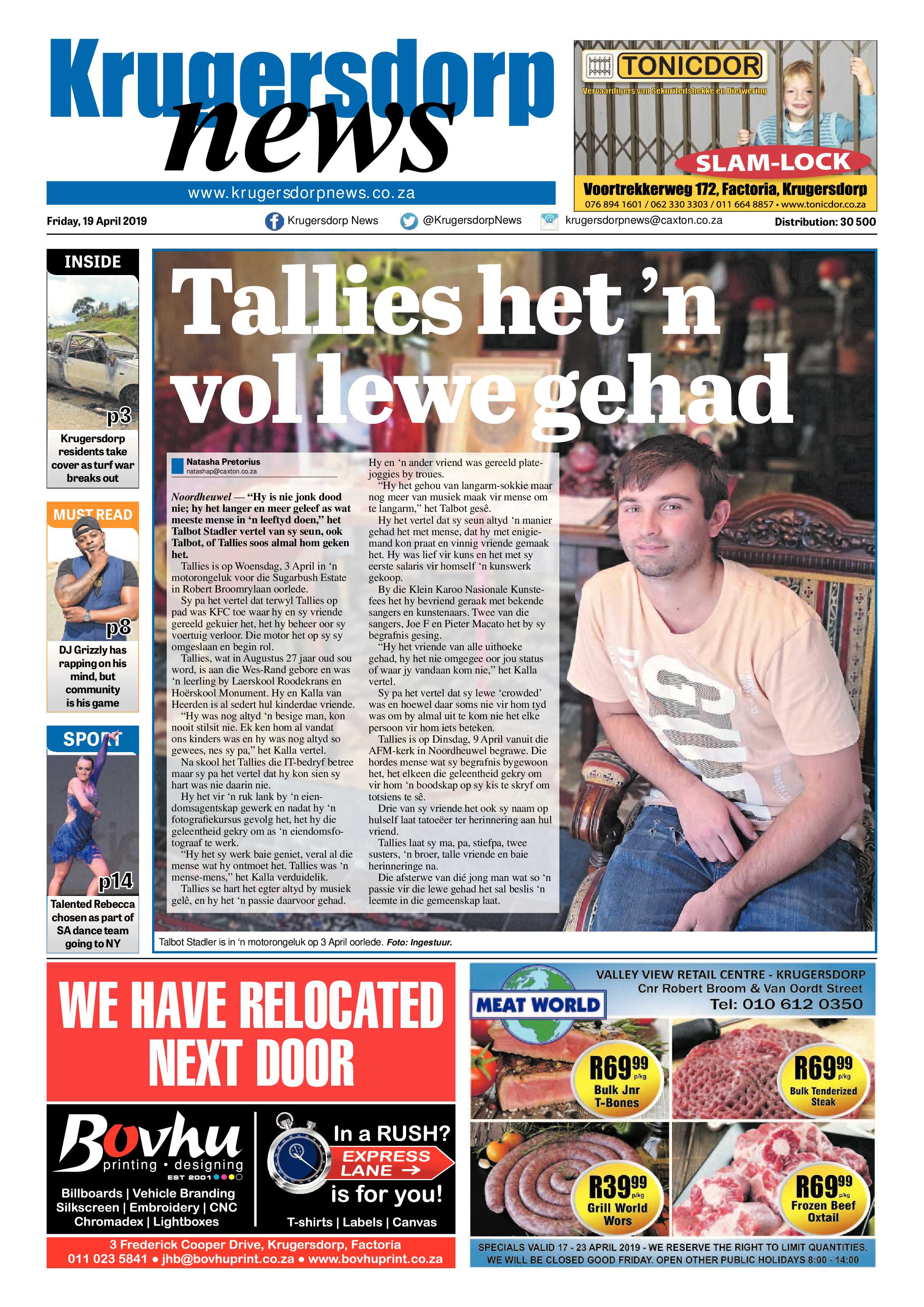 Krugersdorp News 19 April 2019 page 1