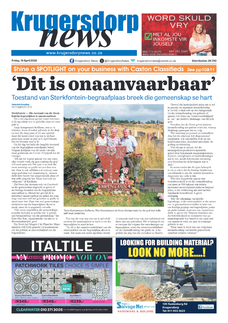 Krugersdorp News 19 April 2024 page 1