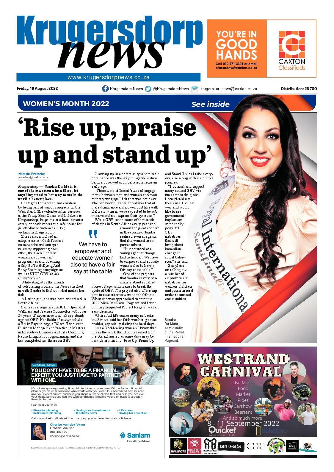Krugersdorp News 19 August 2022 page 1