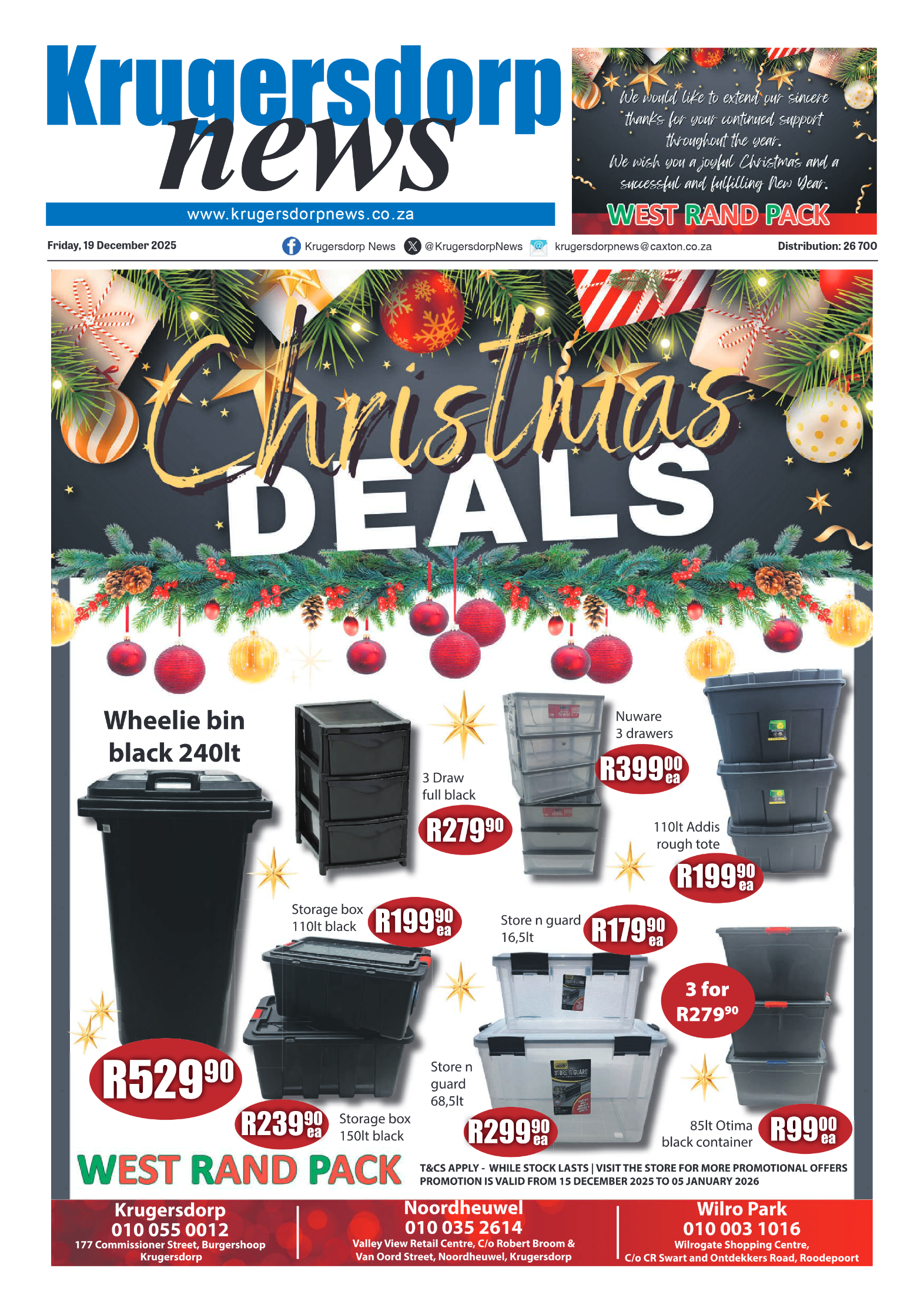 Krugersdorp News 19 December 2025 page 1