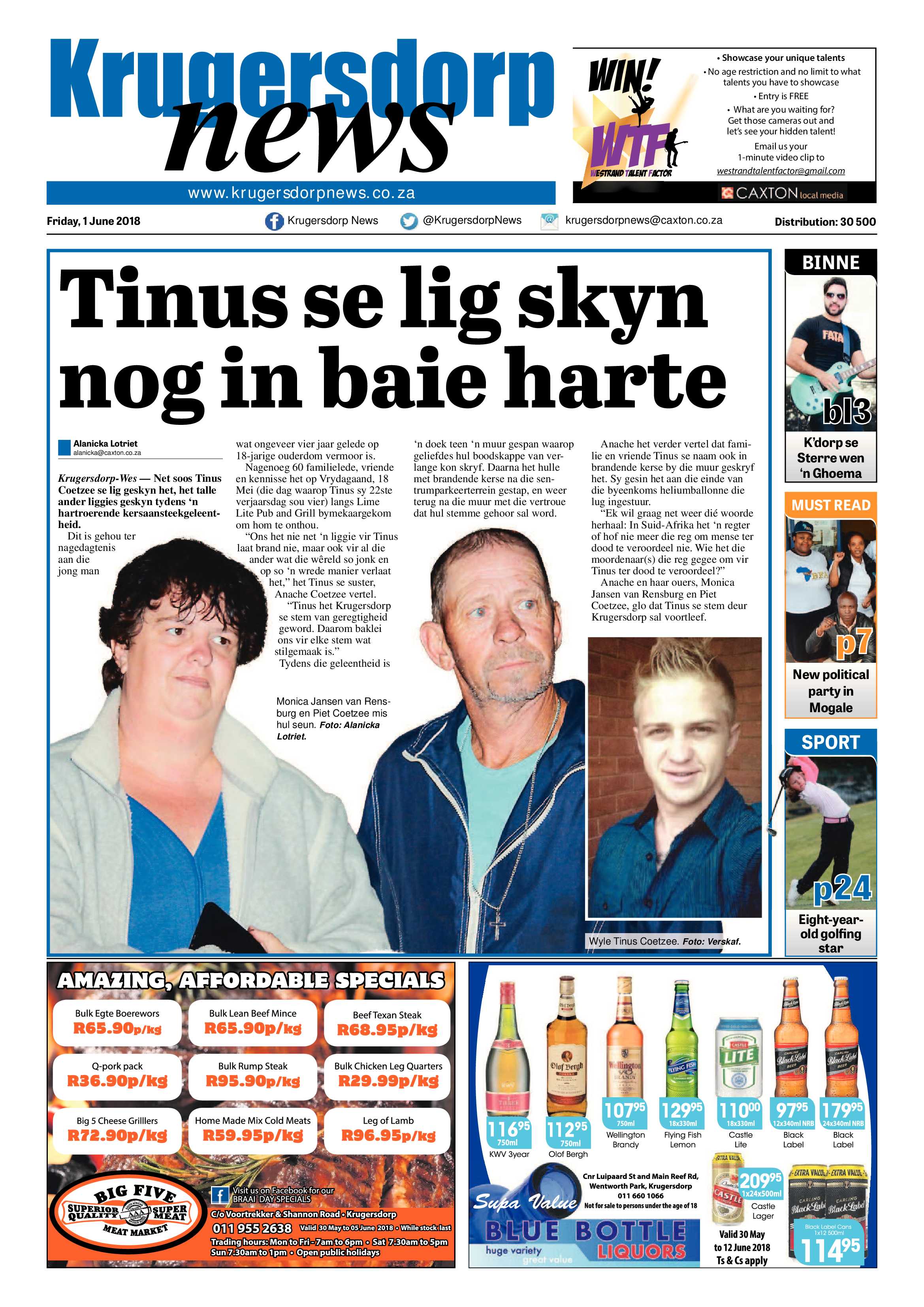 Krugersdorp News 1 June 2018 page 1